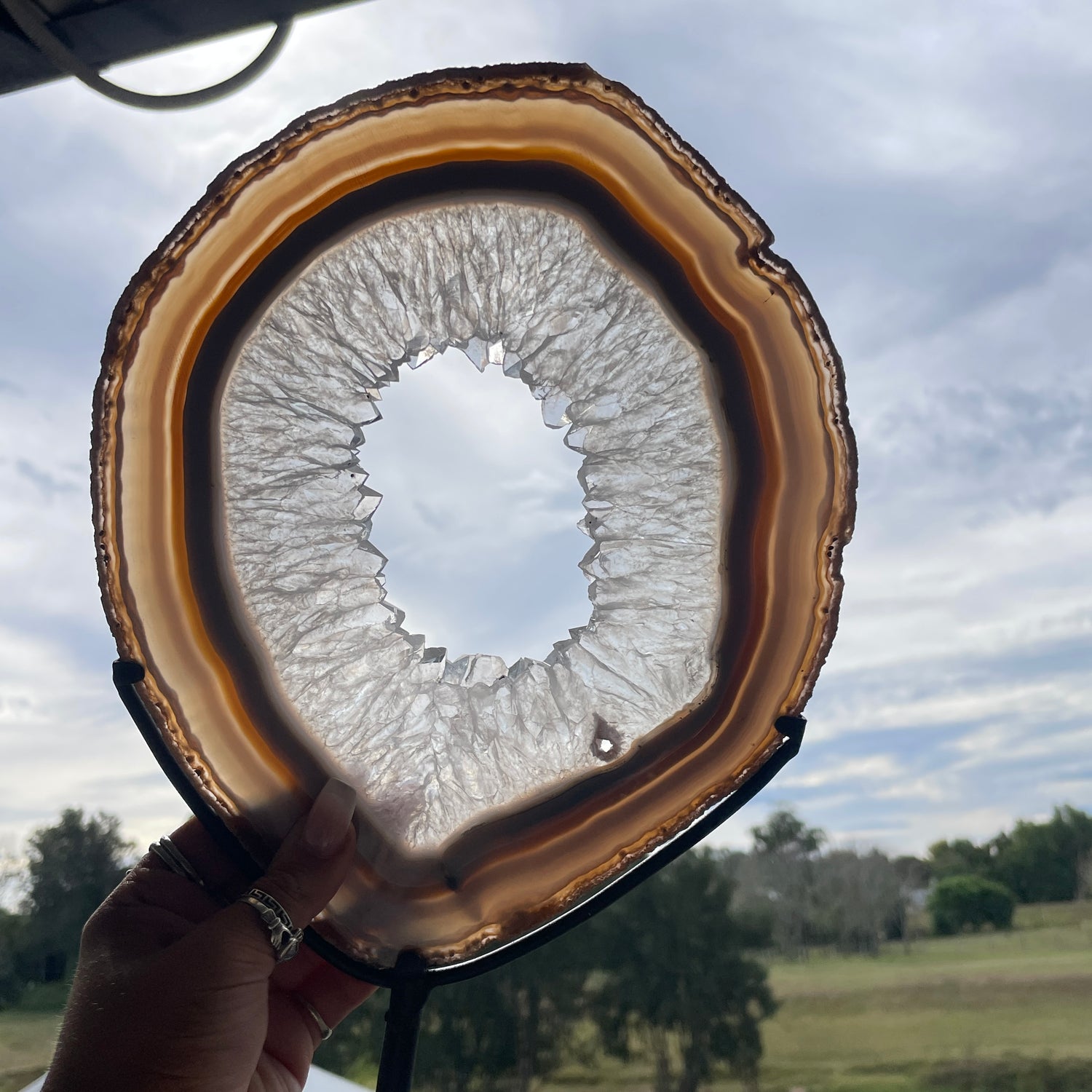 Iris Agate Portal Slice In Stand