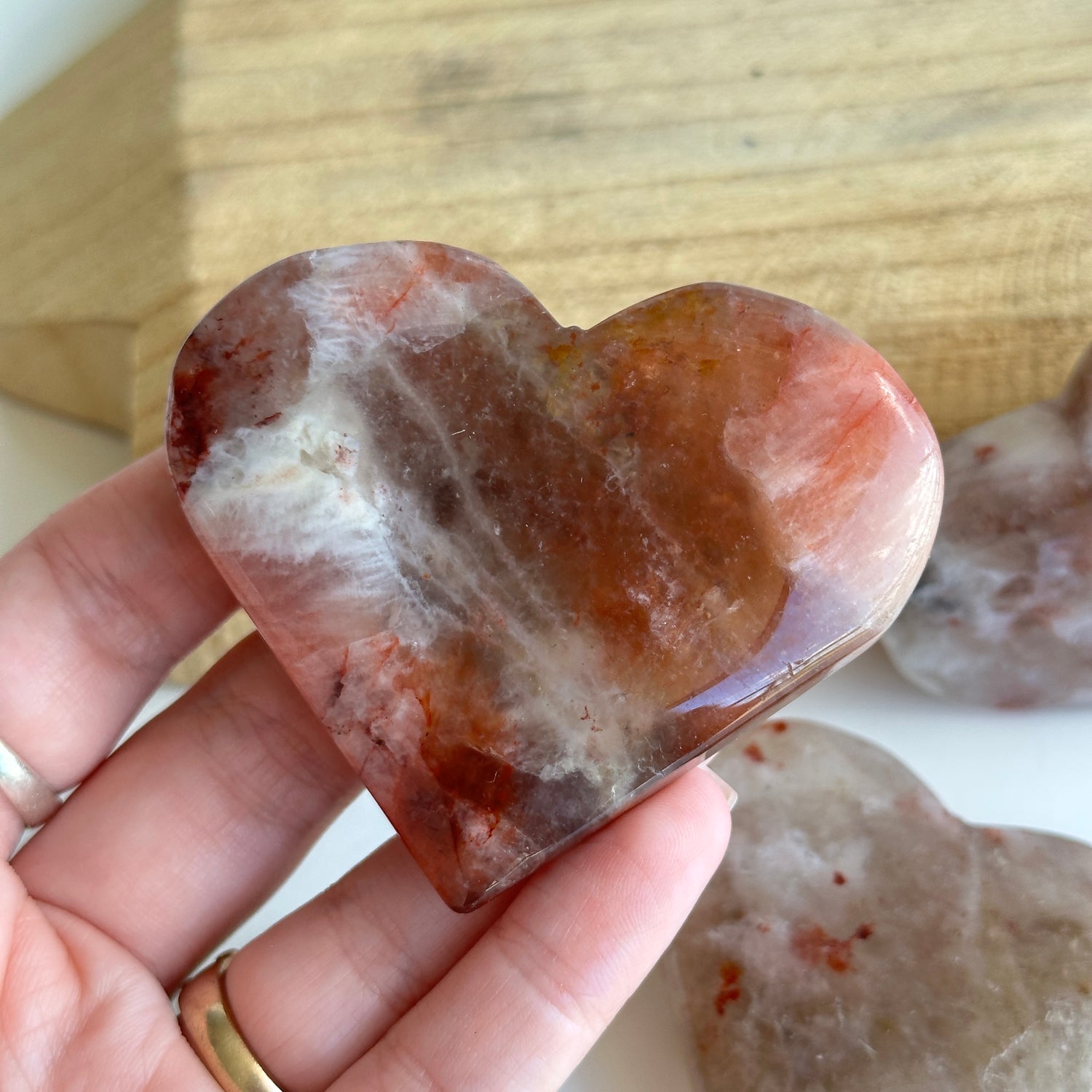 Fire Quartz & Moonstone Heart Lge