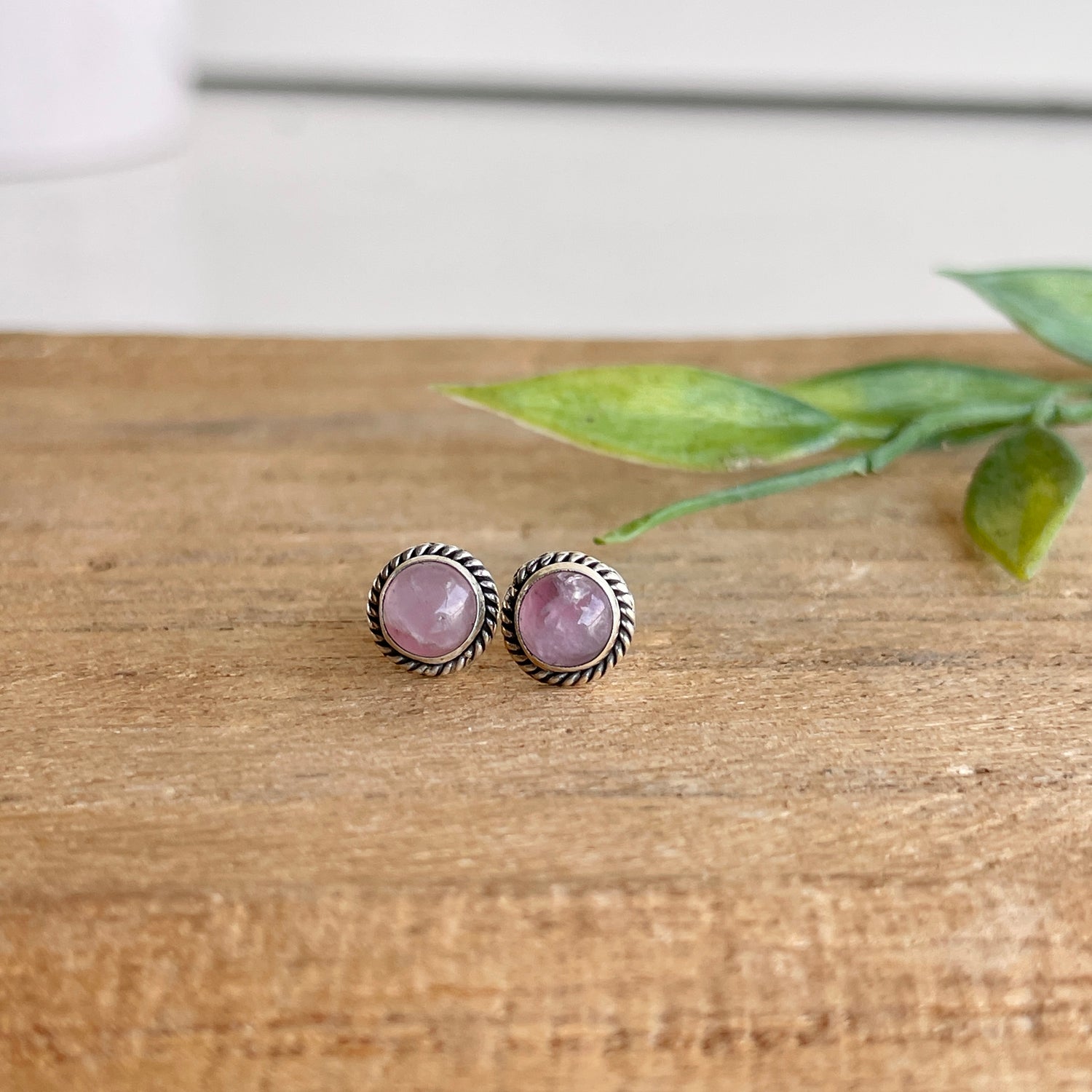 Rose Quartz Round Stud Earrings