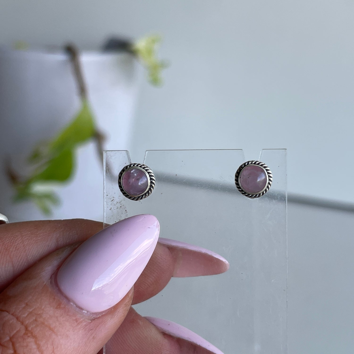Rose Quartz Round Stud Earrings