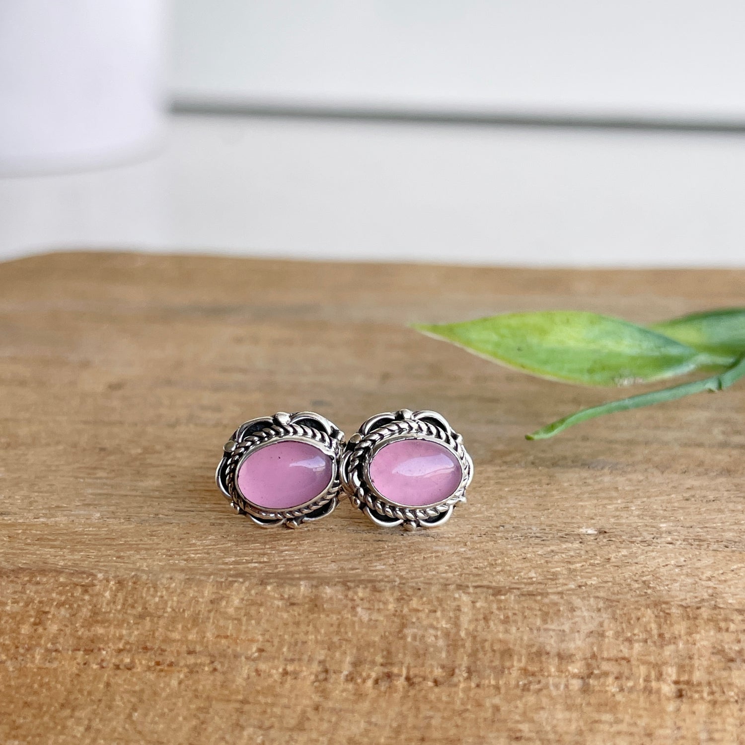 Rose Quartz Oval Stud Earrings