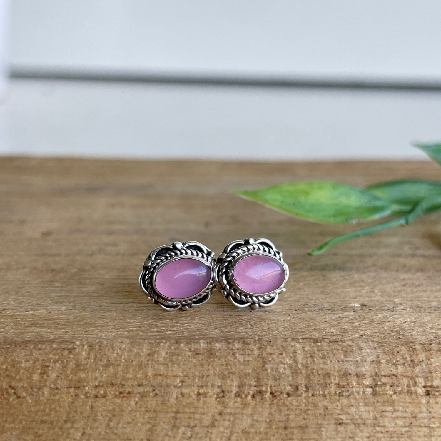 Rose Quartz Oval Stud Earrings