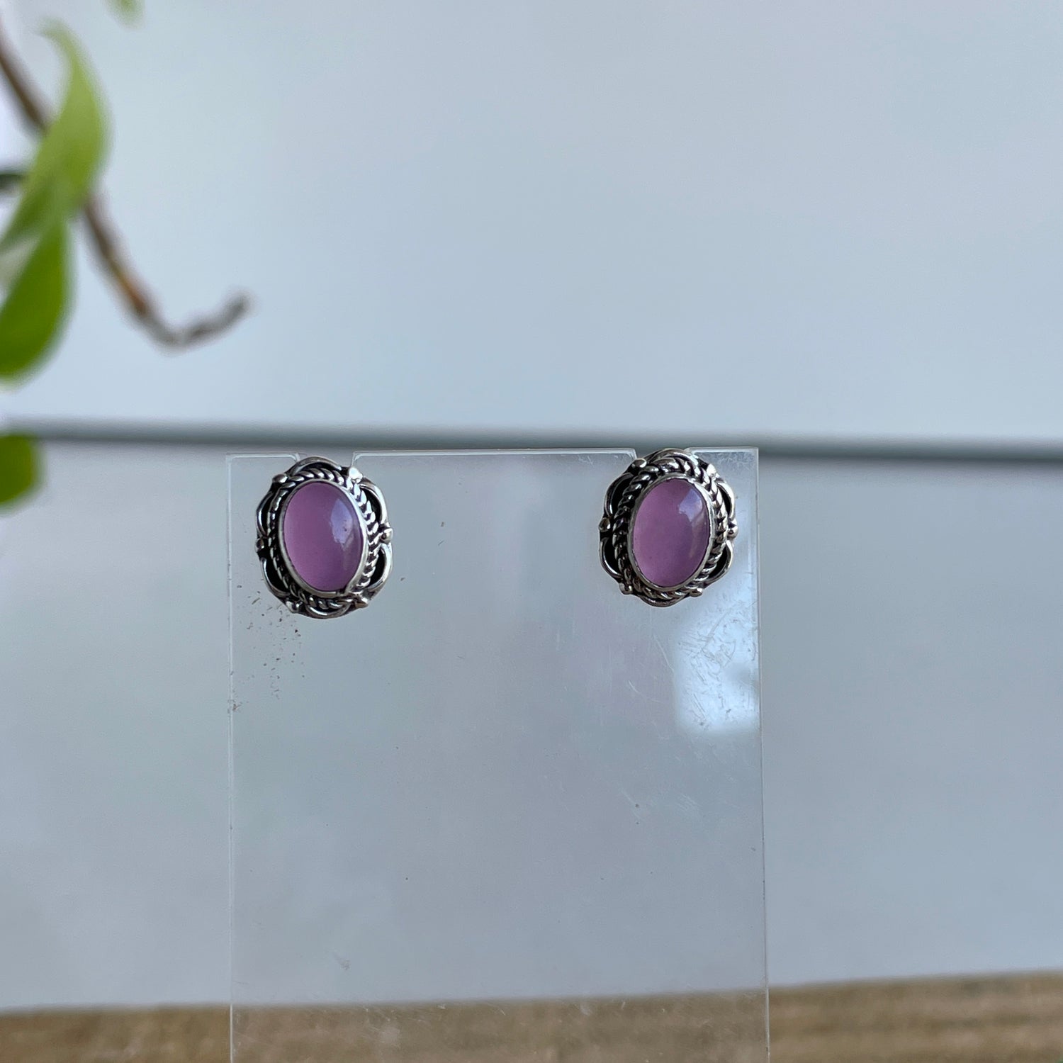Rose Quartz Oval Stud Earrings