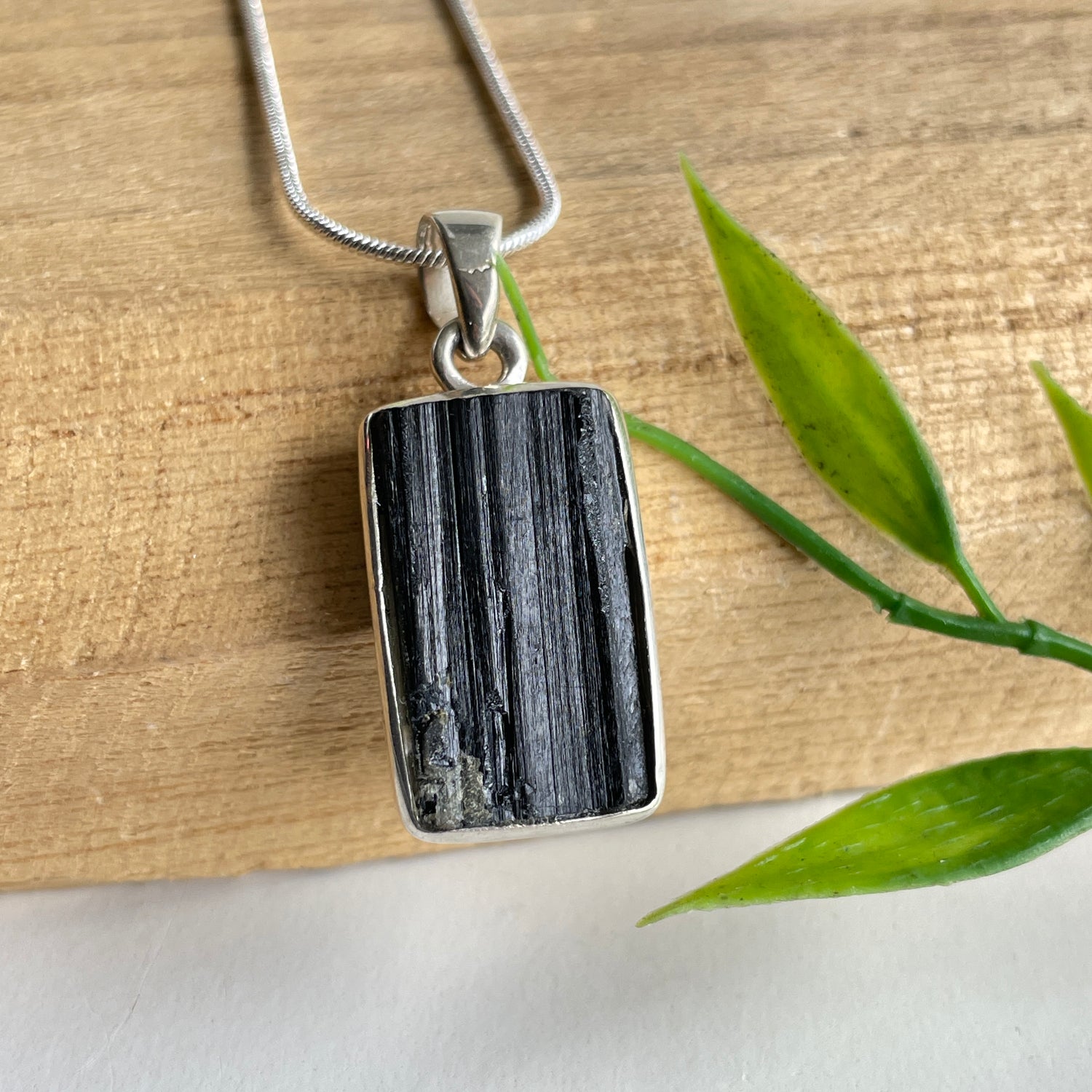 Black Tourmaline Rough Rectangle Pendant