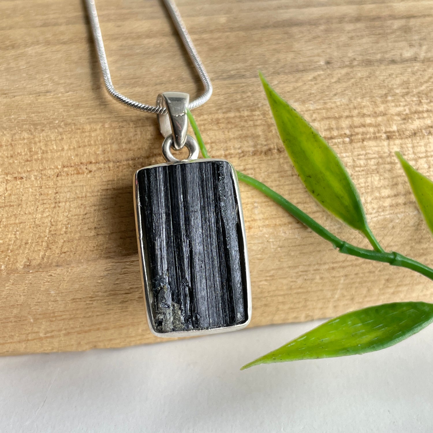 Black Tourmaline Rough Rectangle Pendant
