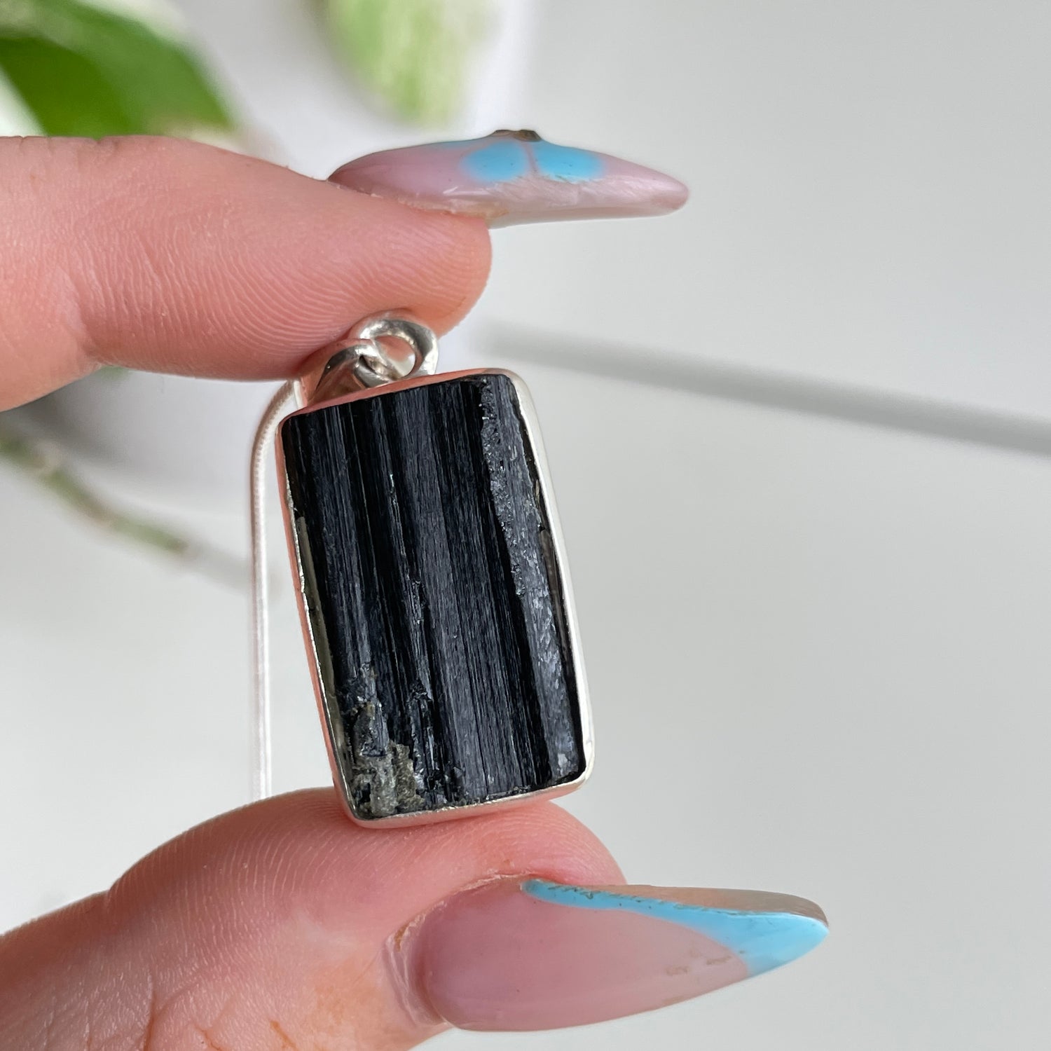 Black Tourmaline Rough Rectangle Pendant