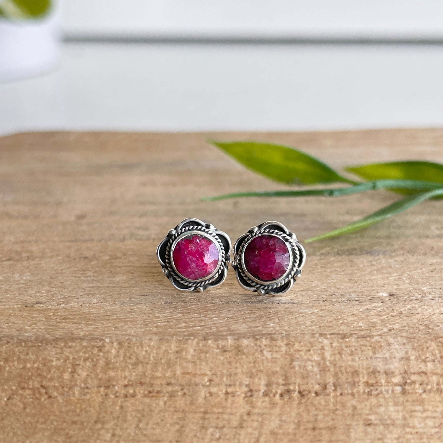 Ruby Round Stud Earrings