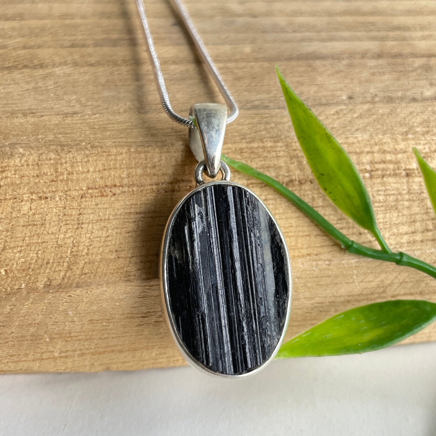 Black Tourmaline Rough Oval Pendant