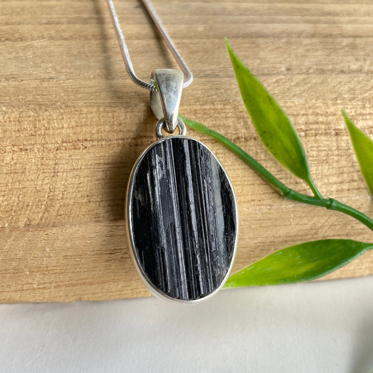Black Tourmaline Rough Oval Pendant