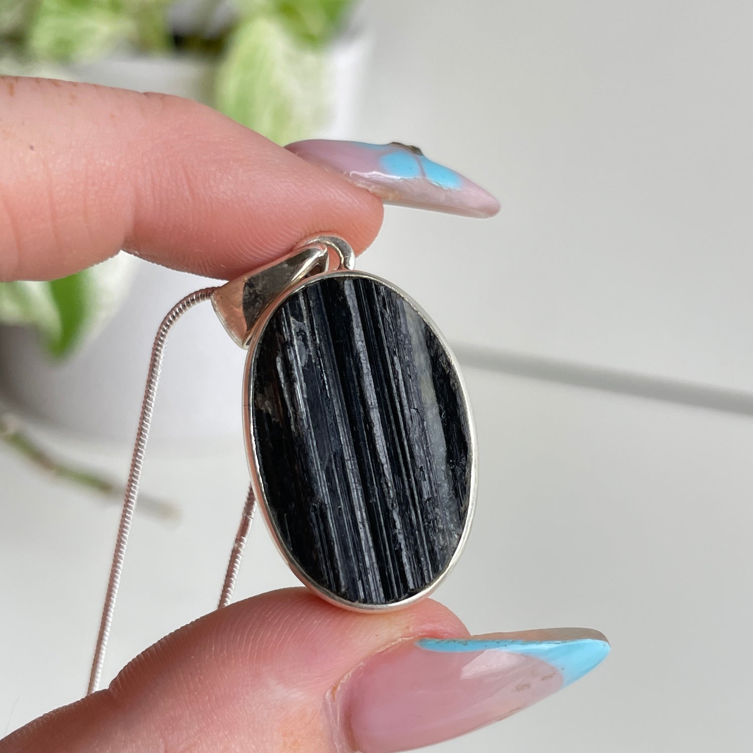 Black Tourmaline Rough Oval Pendant