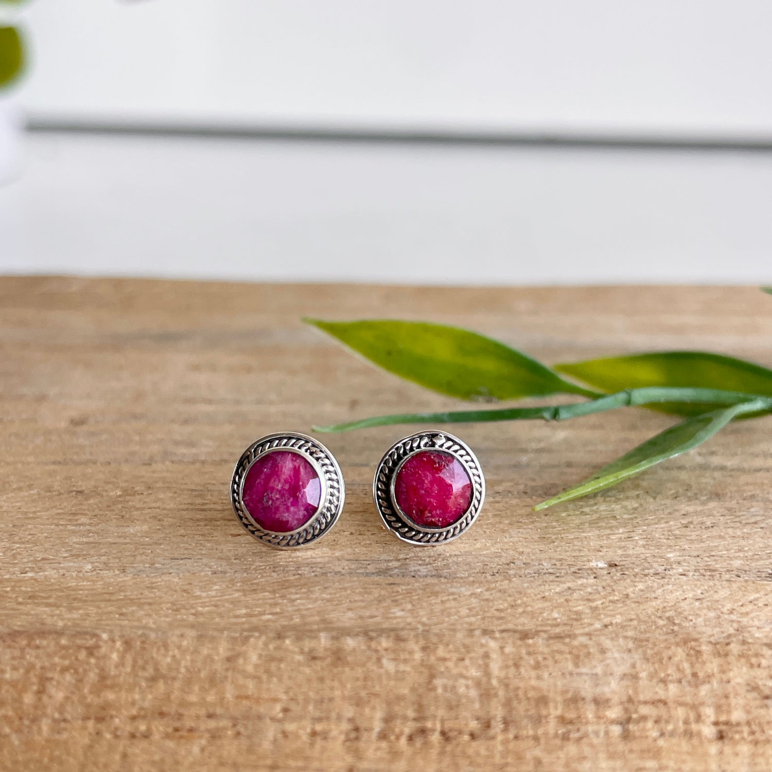 Ruby Round Stud Earrings
