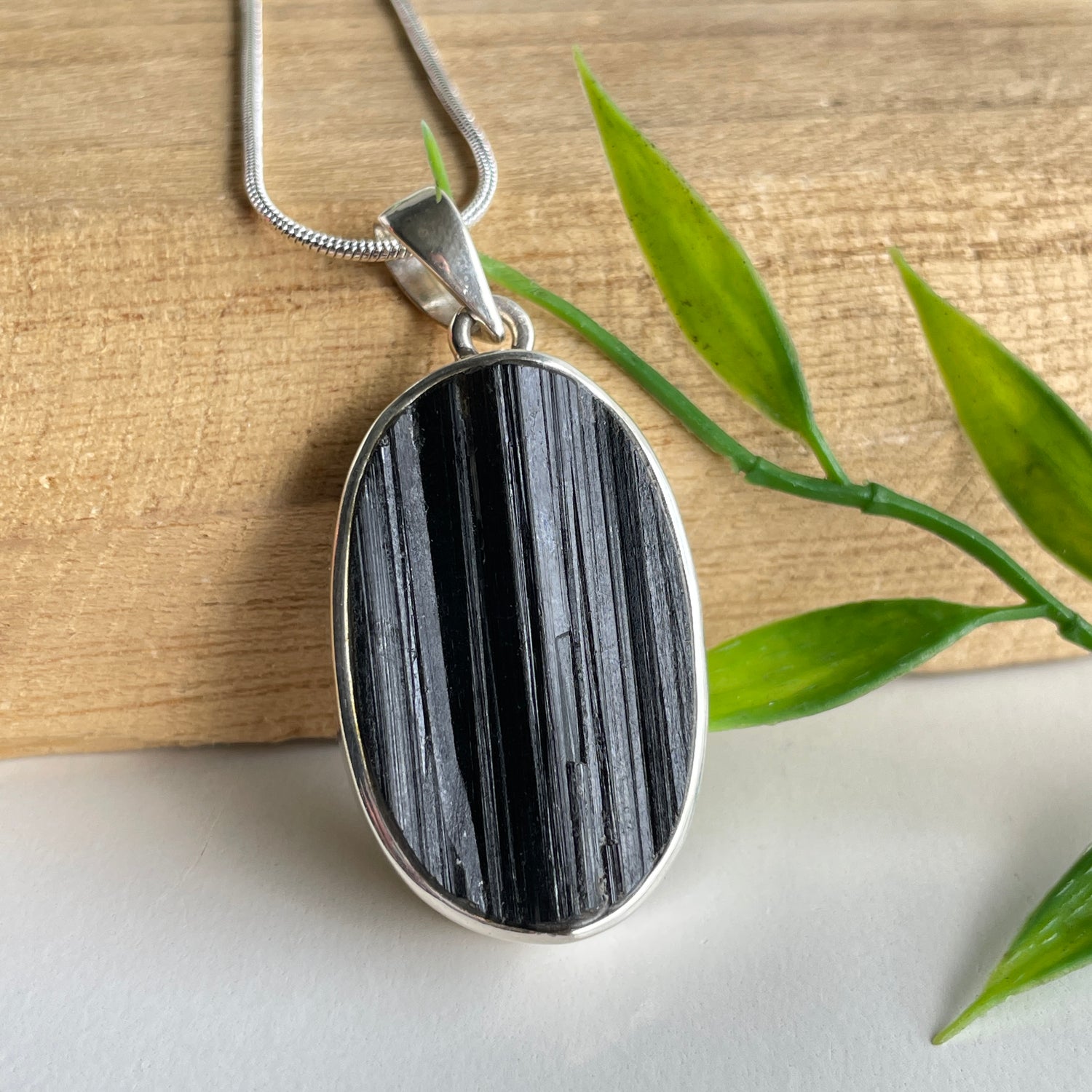 Black Tourmaline Rough Oval Pendant