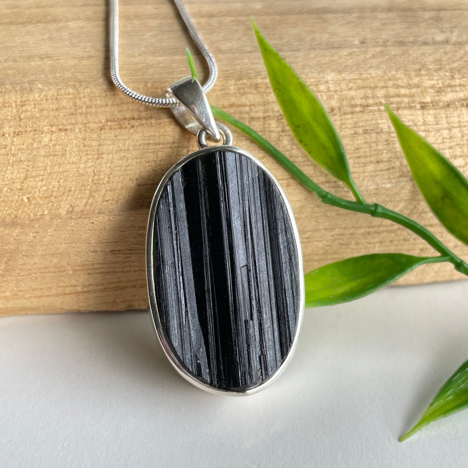 Black Tourmaline Rough Oval Pendant