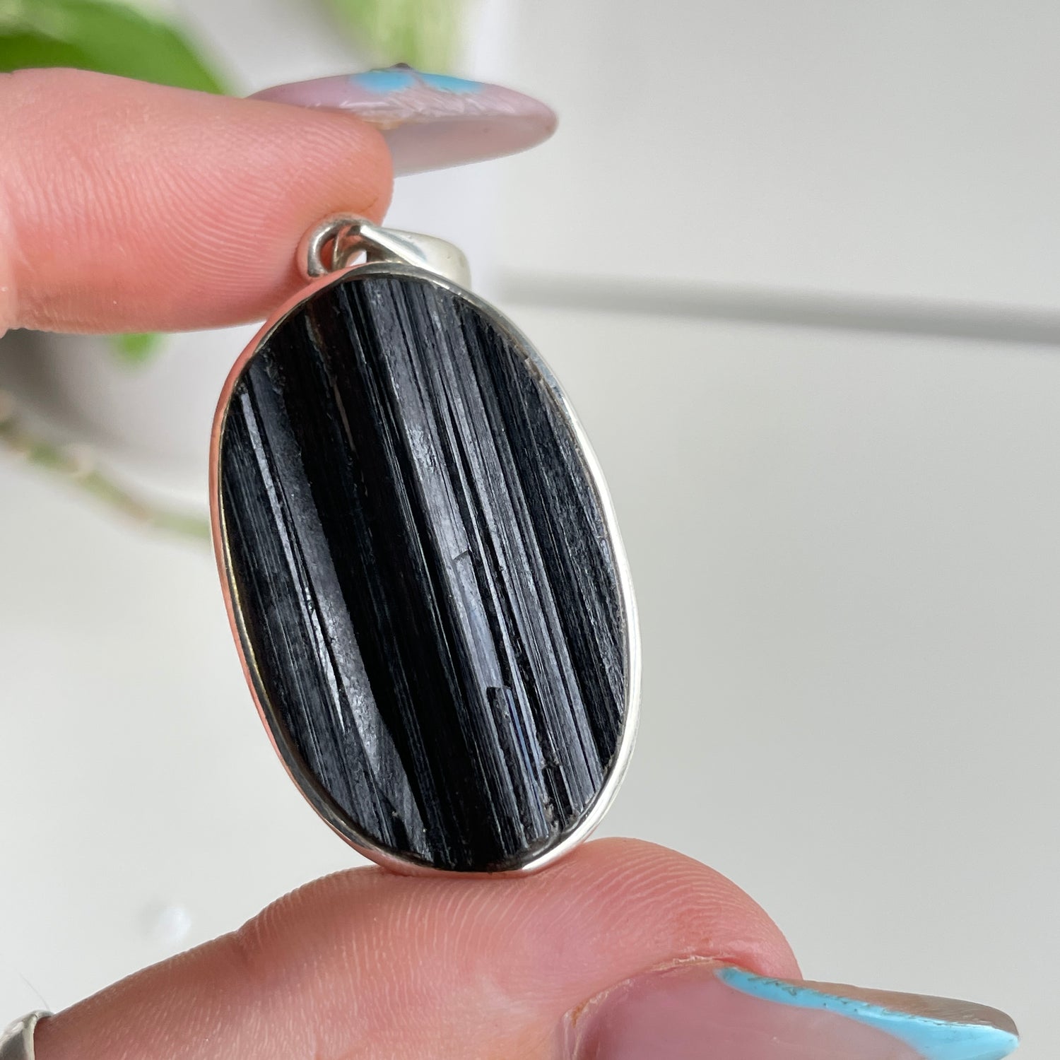 Black Tourmaline Rough Oval Pendant