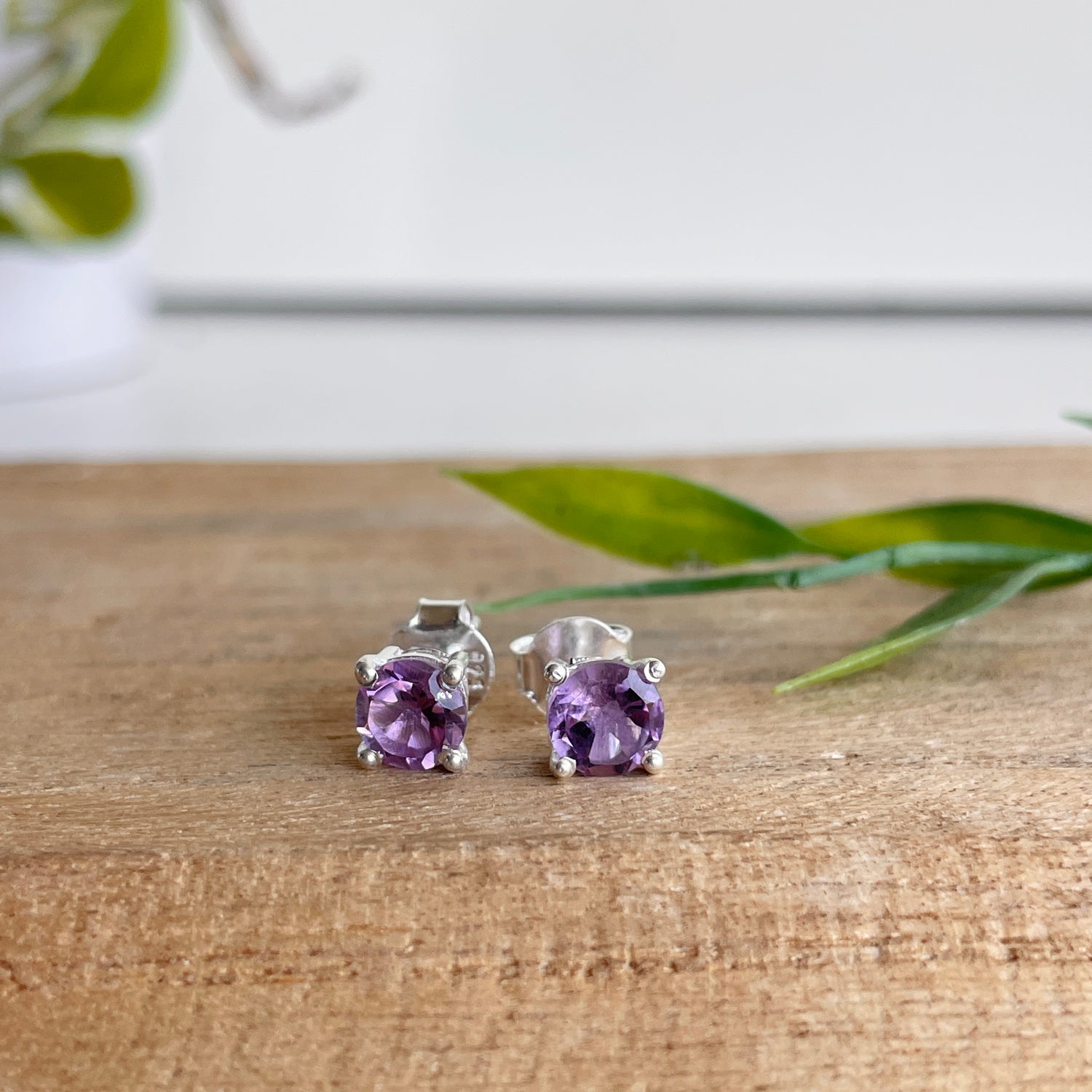 Amethyst Round Stud Earrings