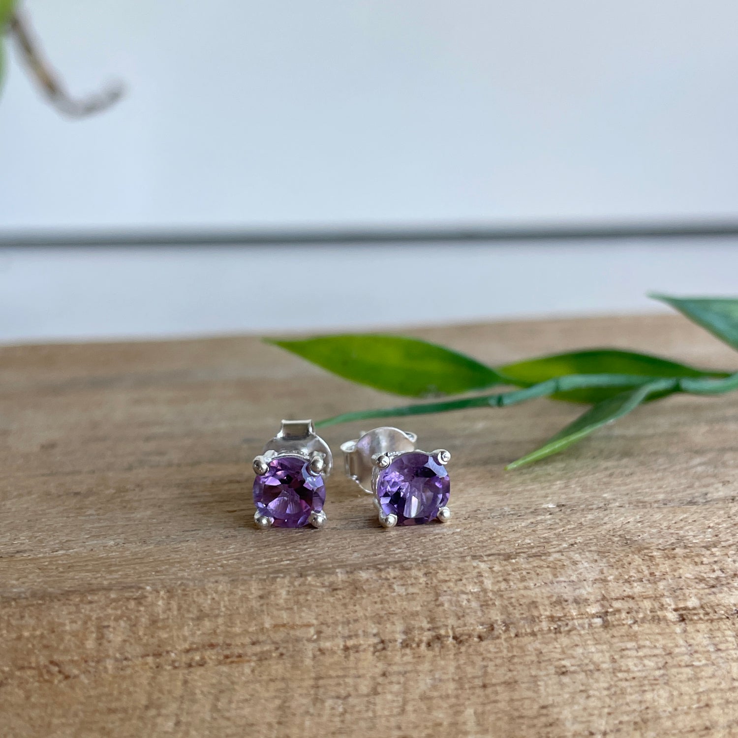 Amethyst Round Stud Earrings