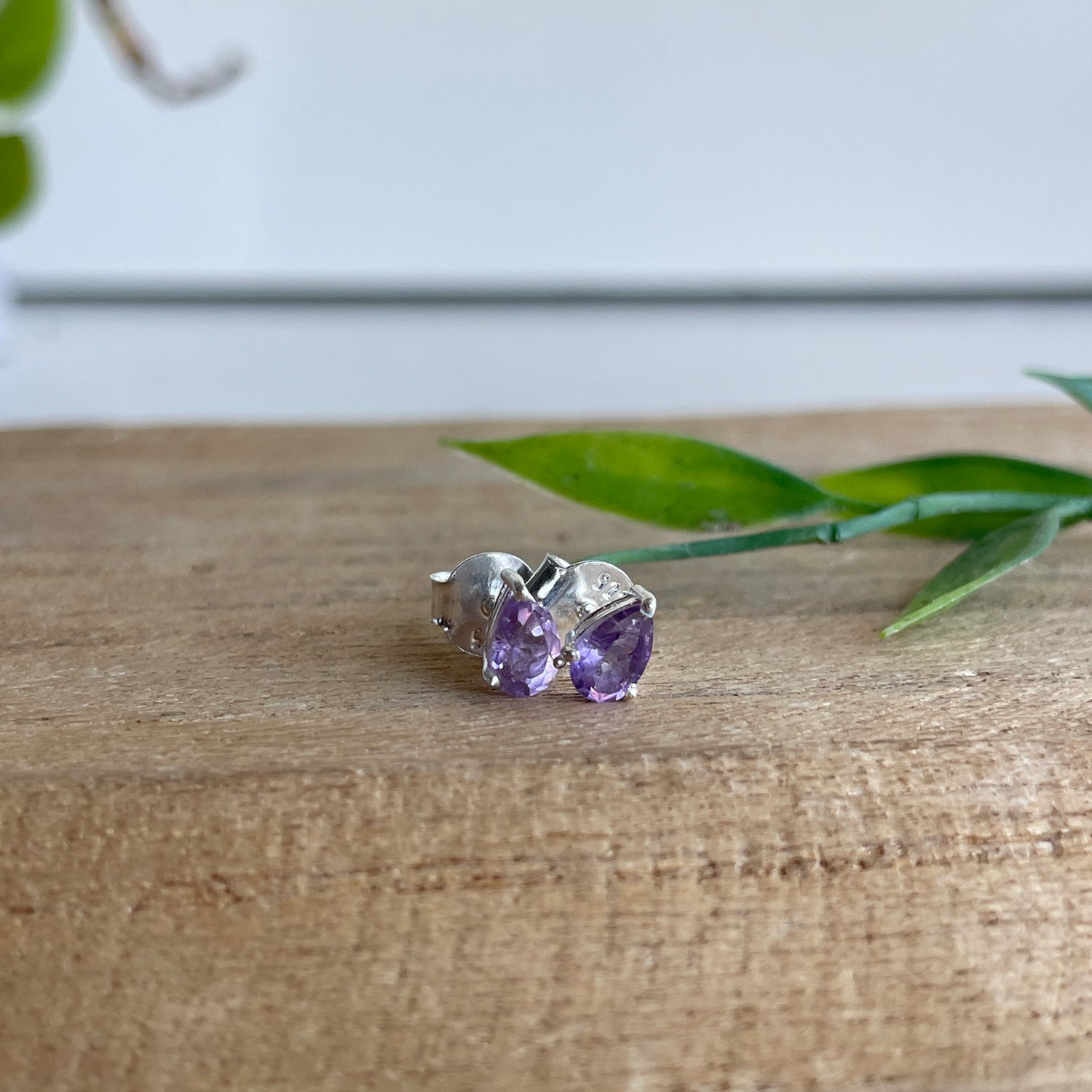 Amethyst Teardrop Stud Earrings