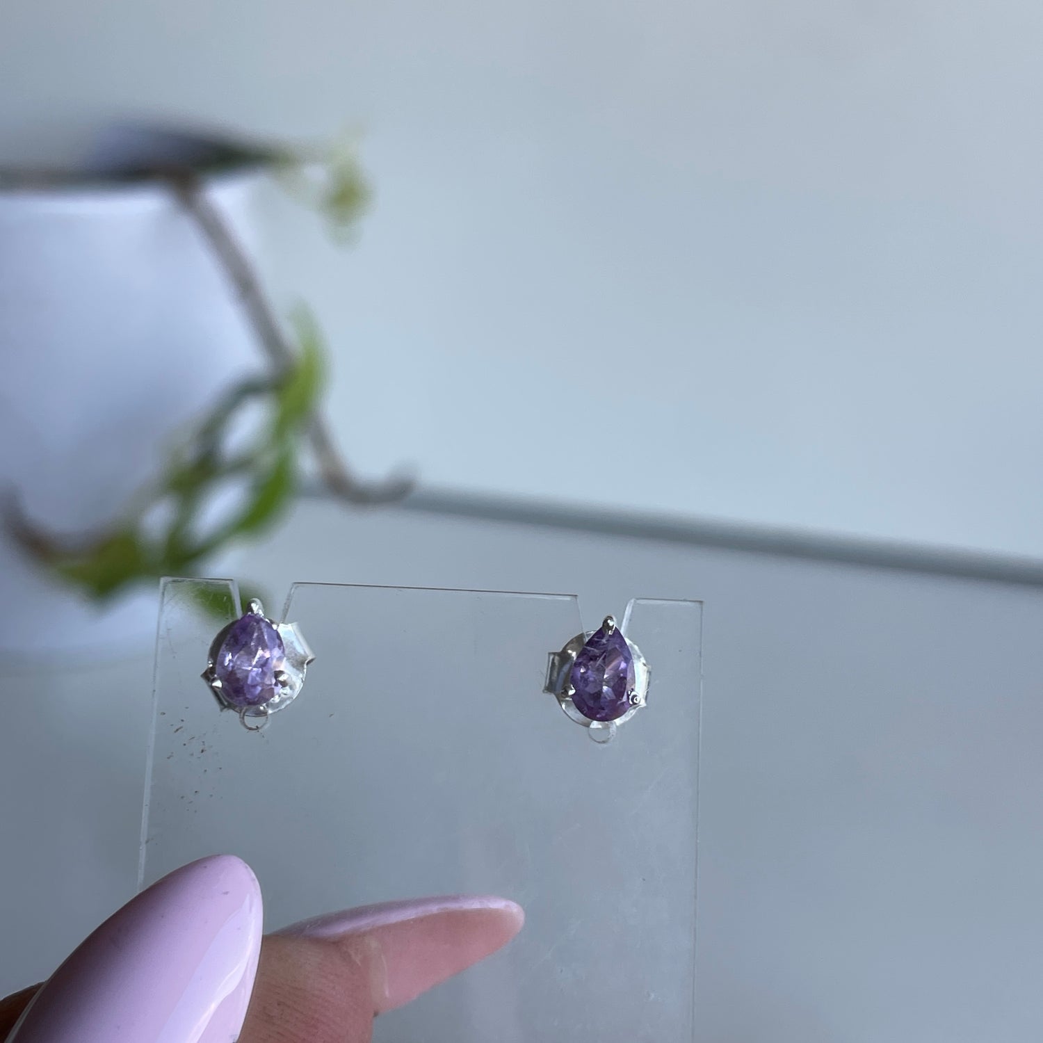 Amethyst Teardrop Stud Earrings