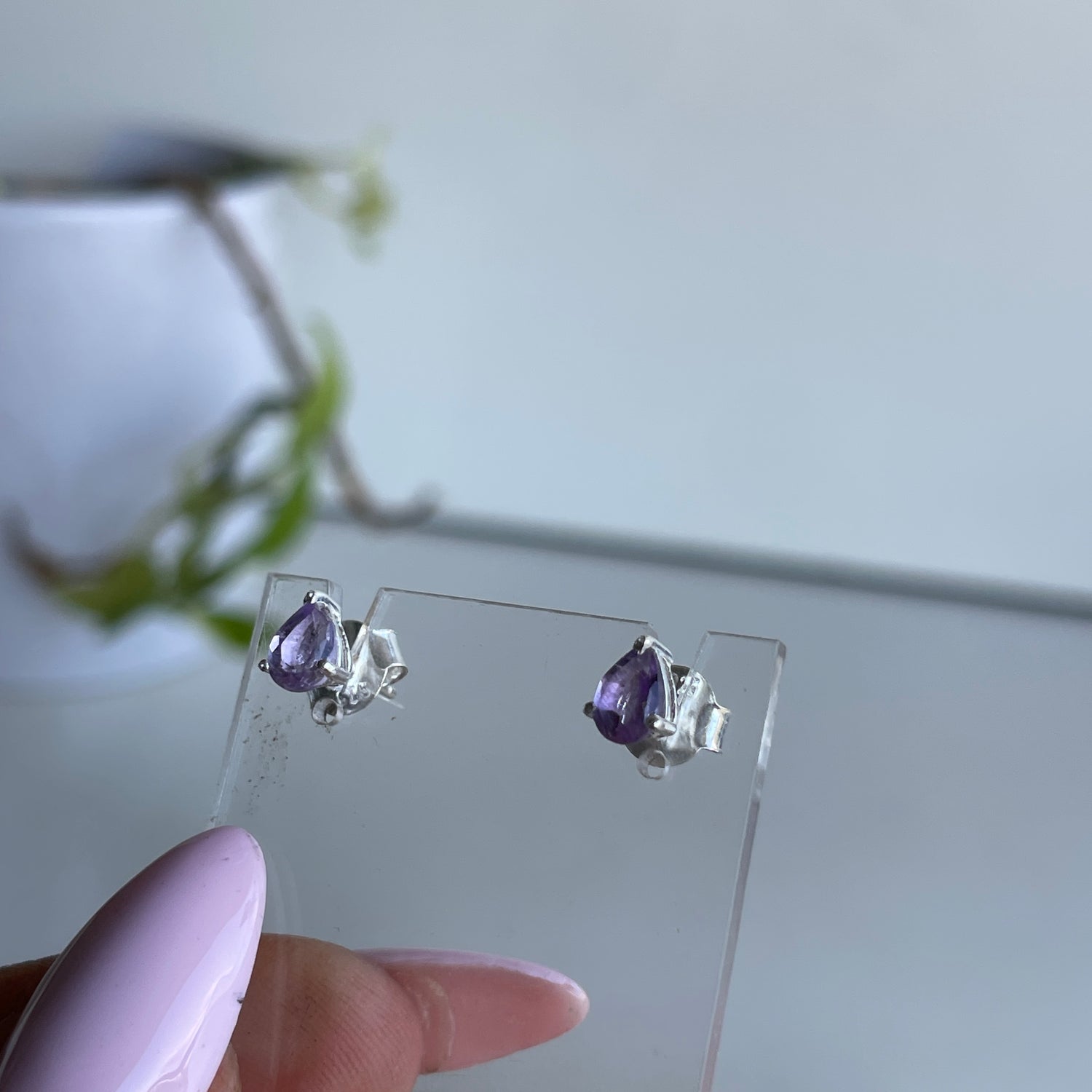 Amethyst Teardrop Stud Earrings