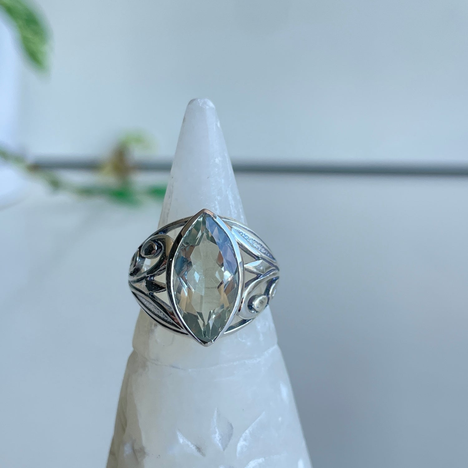 Green Amethyst Prasiolite Marquise Ring