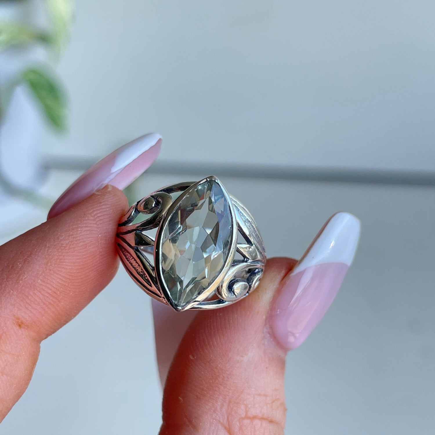 Green Amethyst Prasiolite Marquise Ring