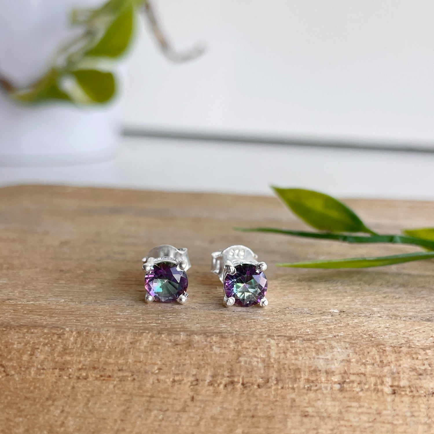 Mystic Topaz Round Stud Earrings