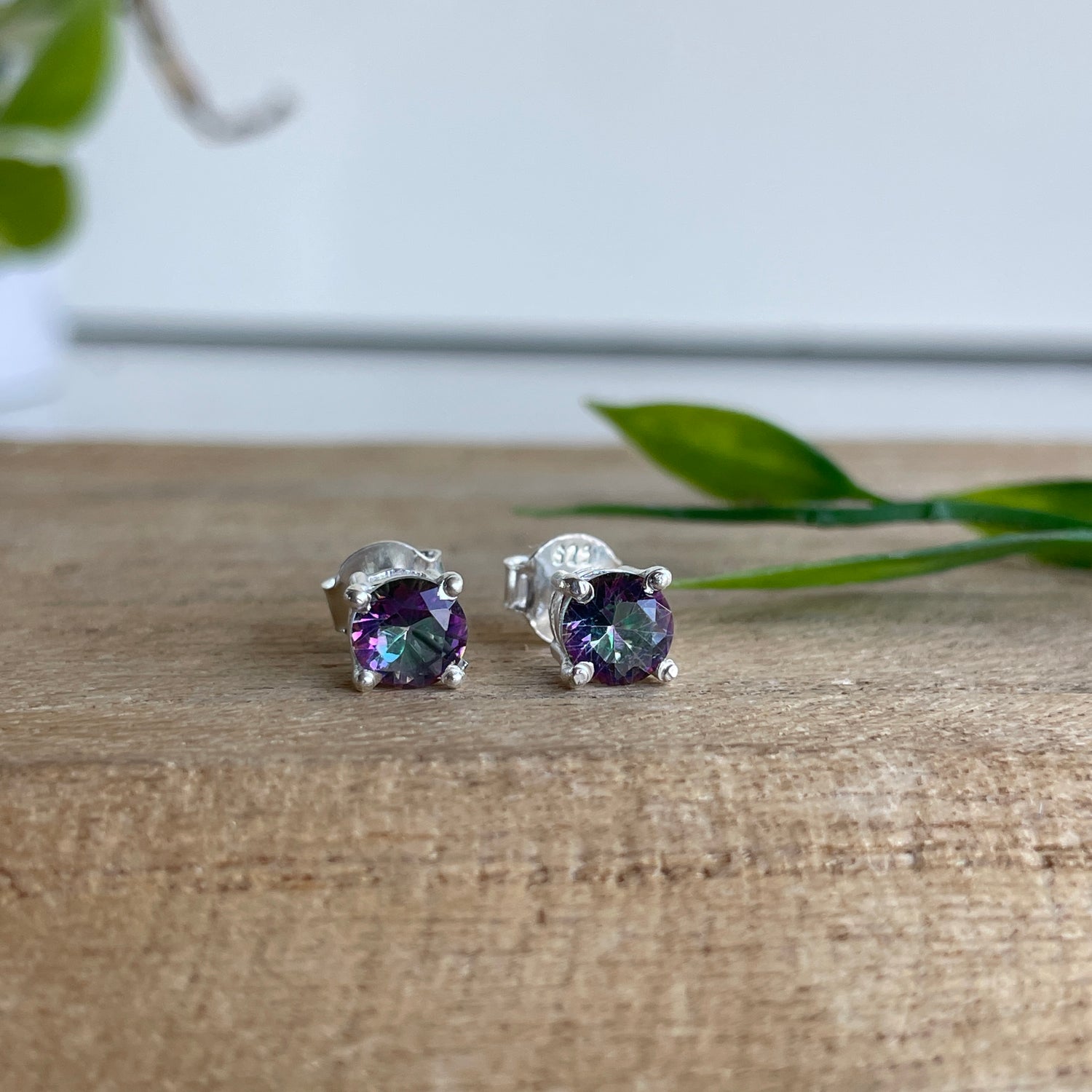 Mystic Topaz Round Stud Earrings