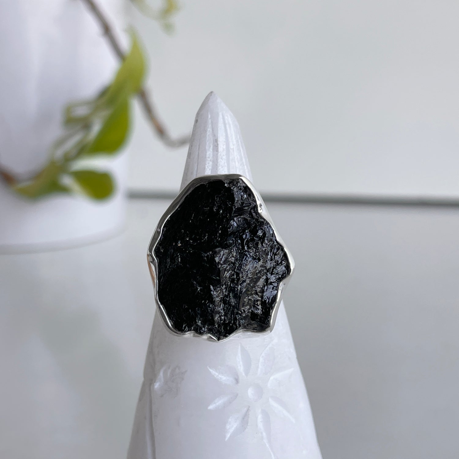 Black Tourmaline Raw Ring Sz10