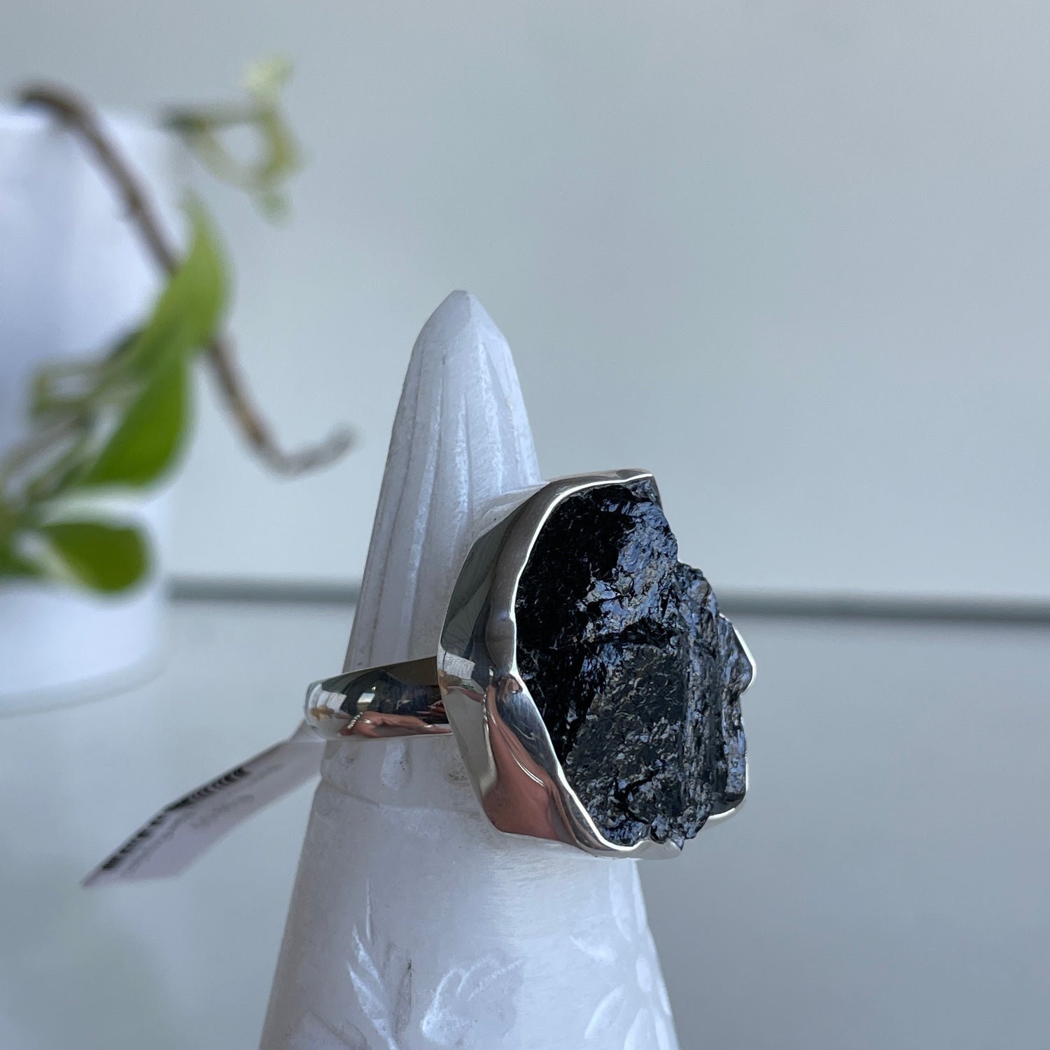 Black Tourmaline Raw Ring Sz10