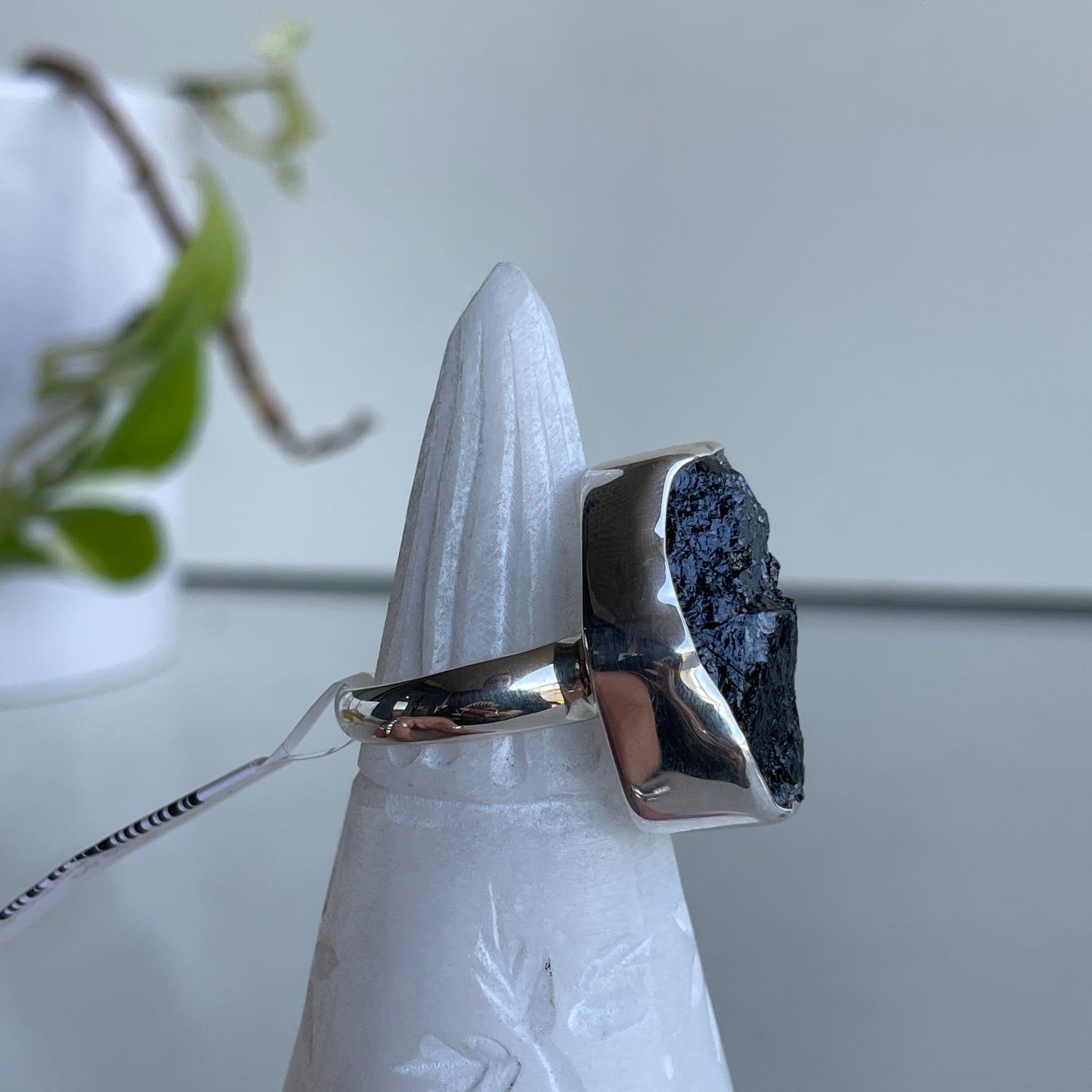 Black Tourmaline Raw Ring Sz10