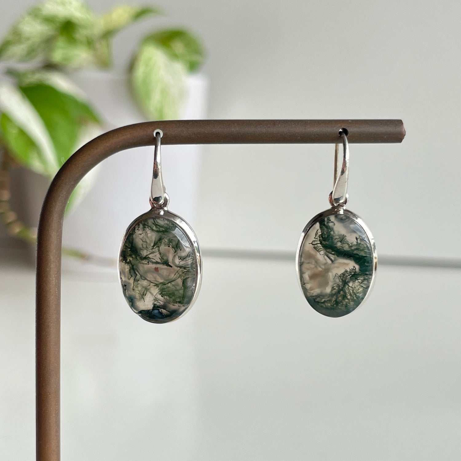 Moss Agate Oval Earrings