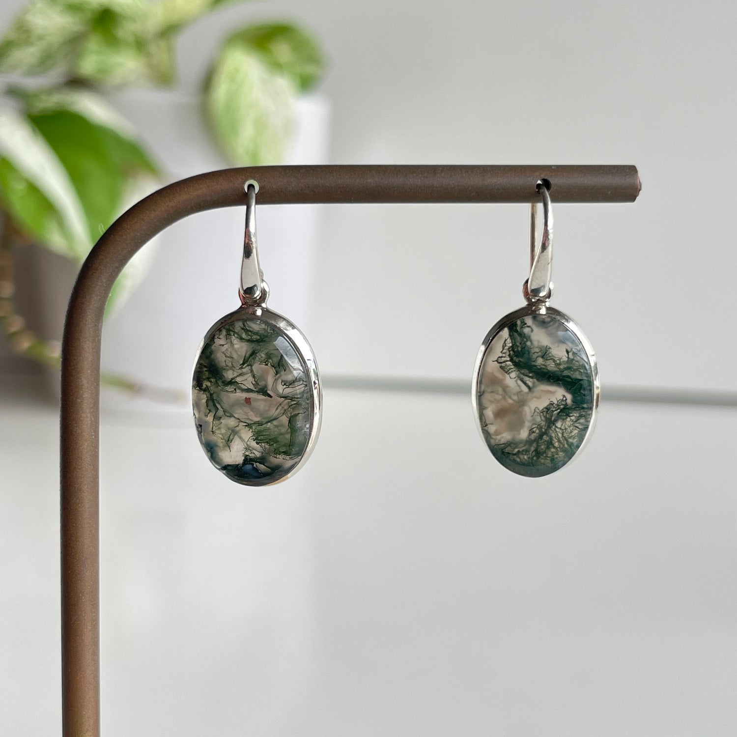 Moss Agate Oval Earrings