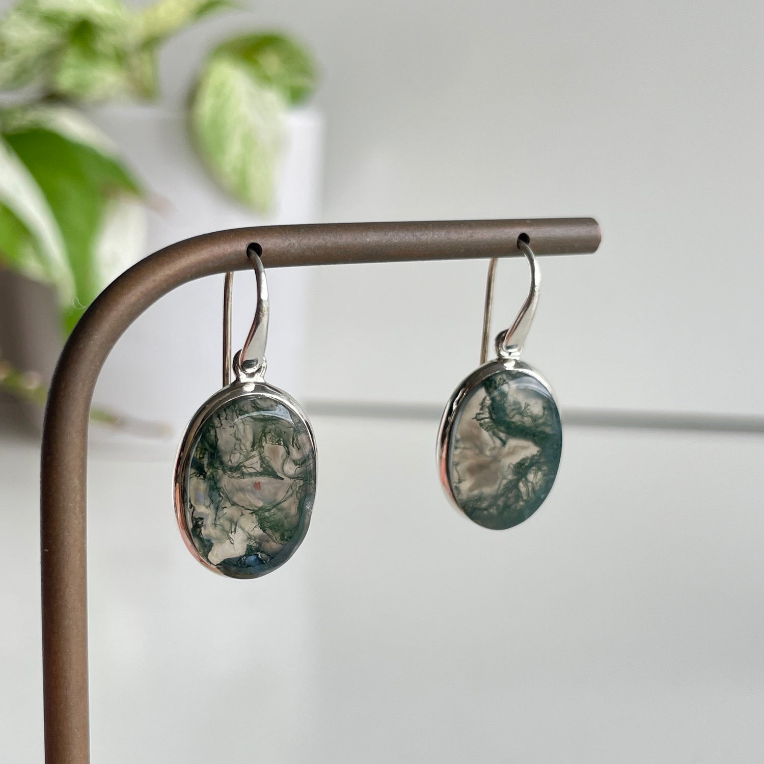 Moss Agate Oval Earrings