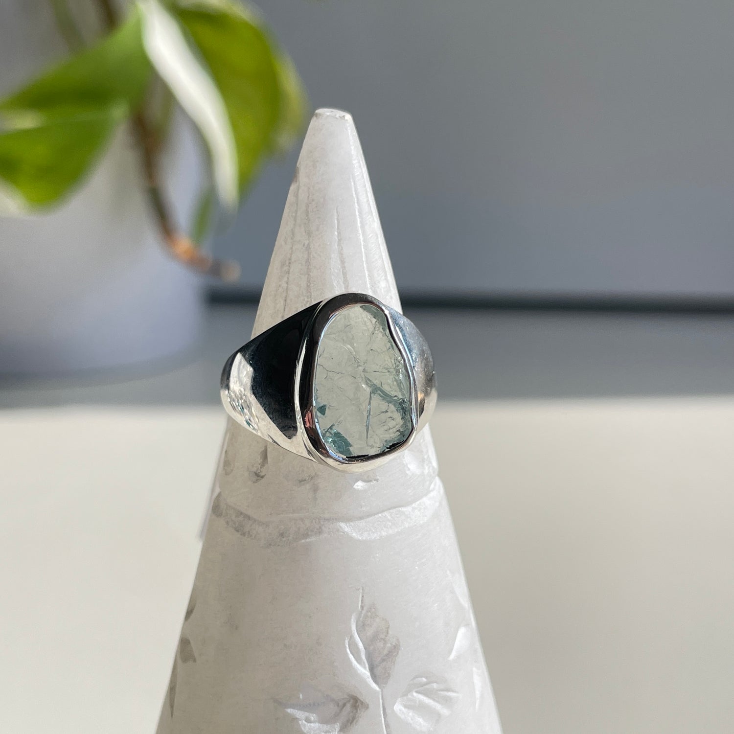 Aquamarine Rough Ring Sz8