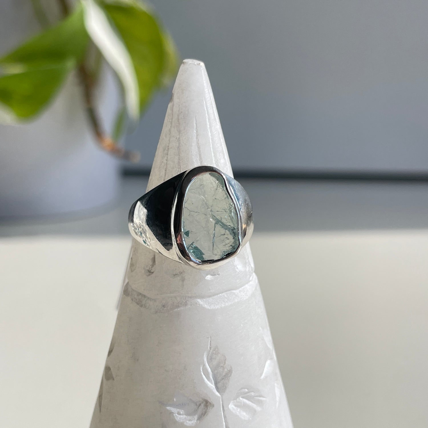 Aquamarine Rough Ring Sz8
