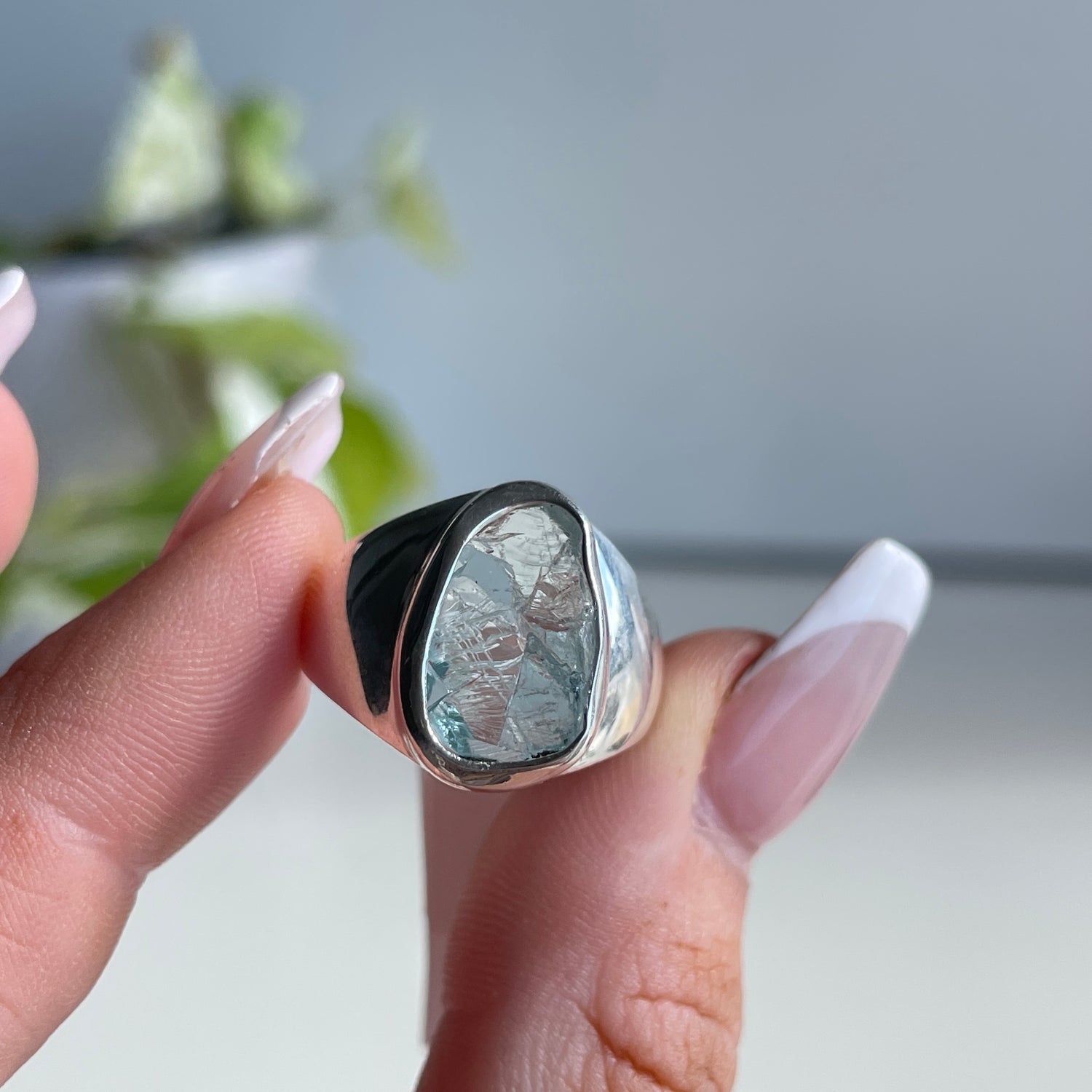 Aquamarine Rough Ring Sz8