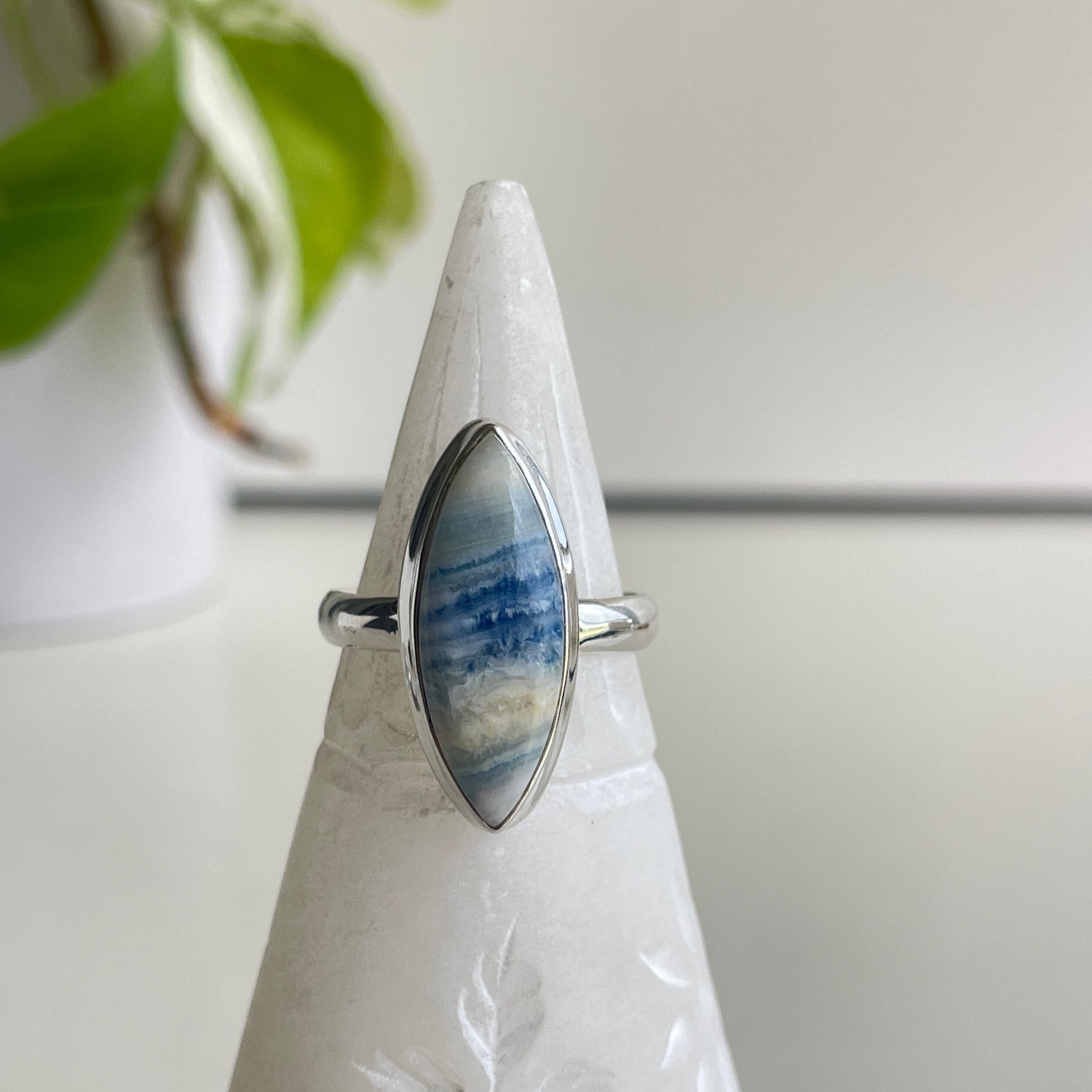 Blue Scheelite Marquise Ring Sz9