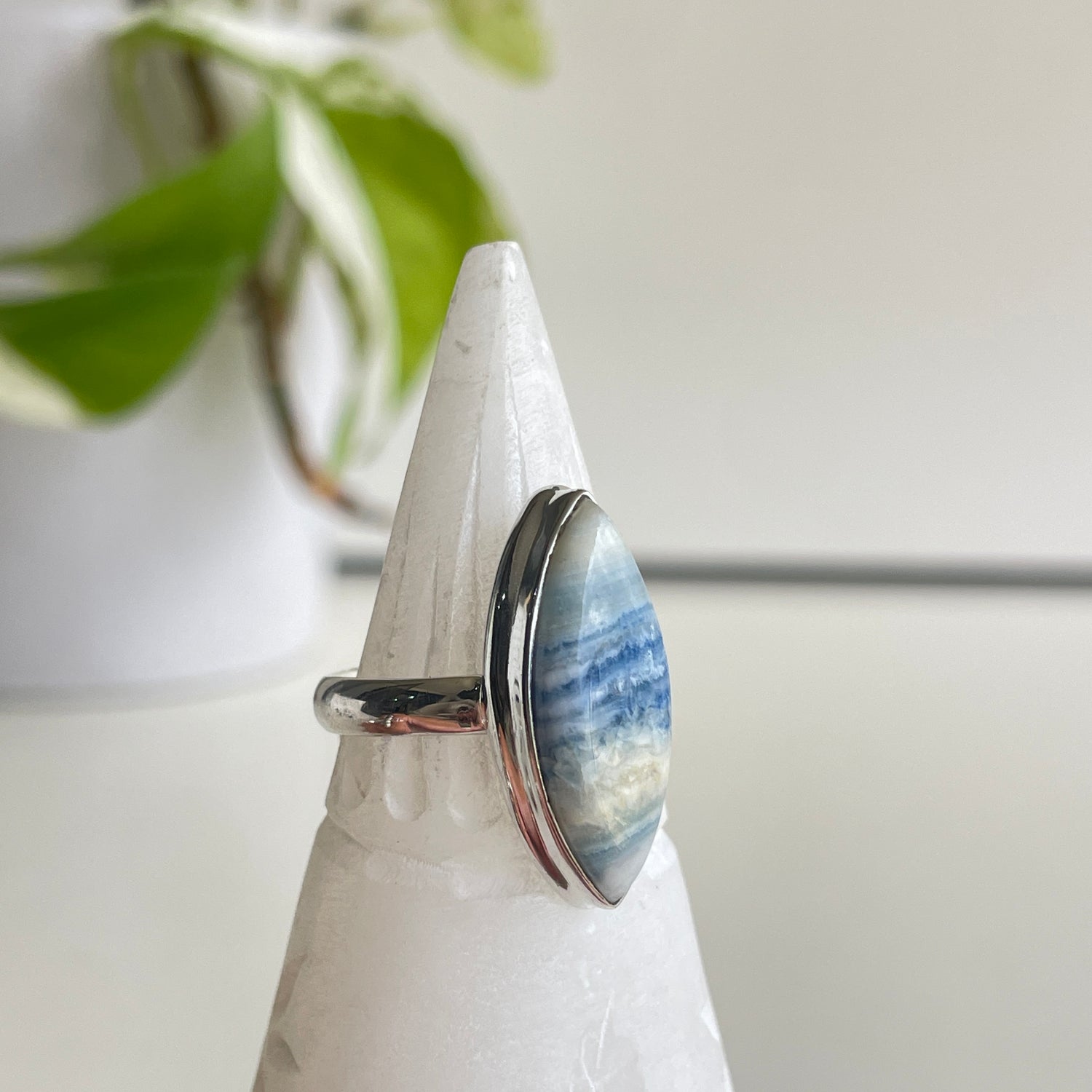 Blue Scheelite Marquise Ring Sz9