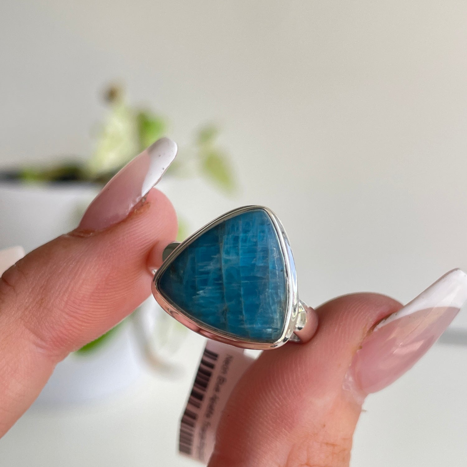 Neon Blue Apatite Triangle Ring Sz10
