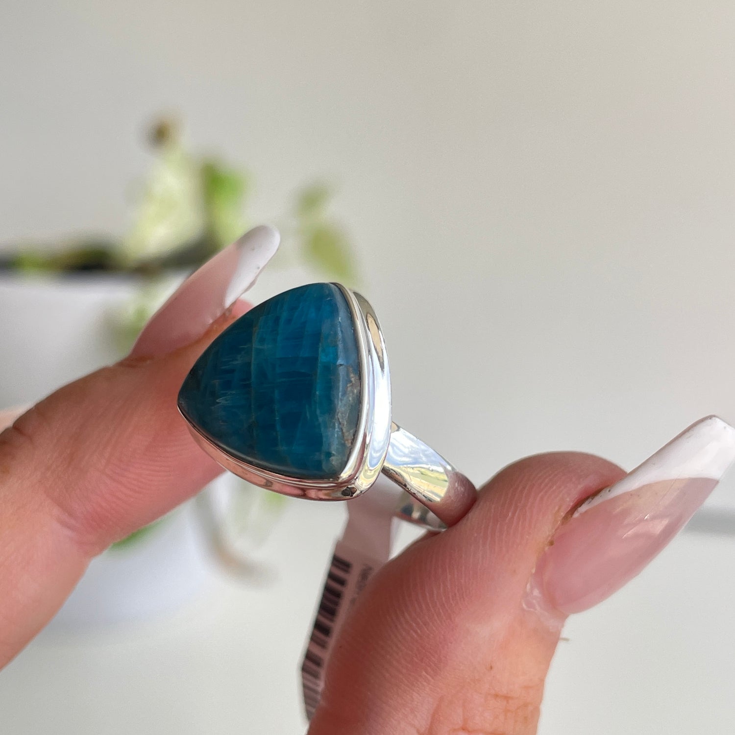 Neon Blue Apatite Triangle Ring Sz10