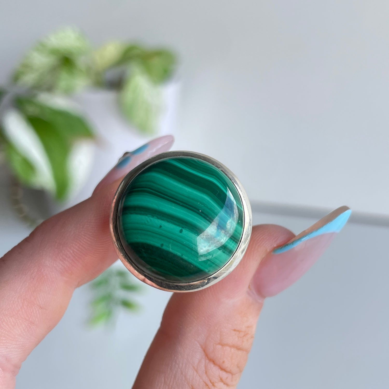 Malachite Round Ring Sz8