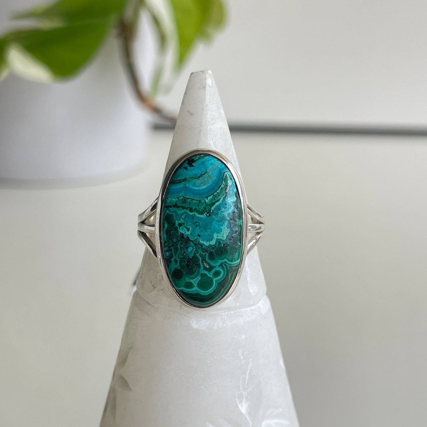 Malachite Chrysocolla Oval Ring Sz8