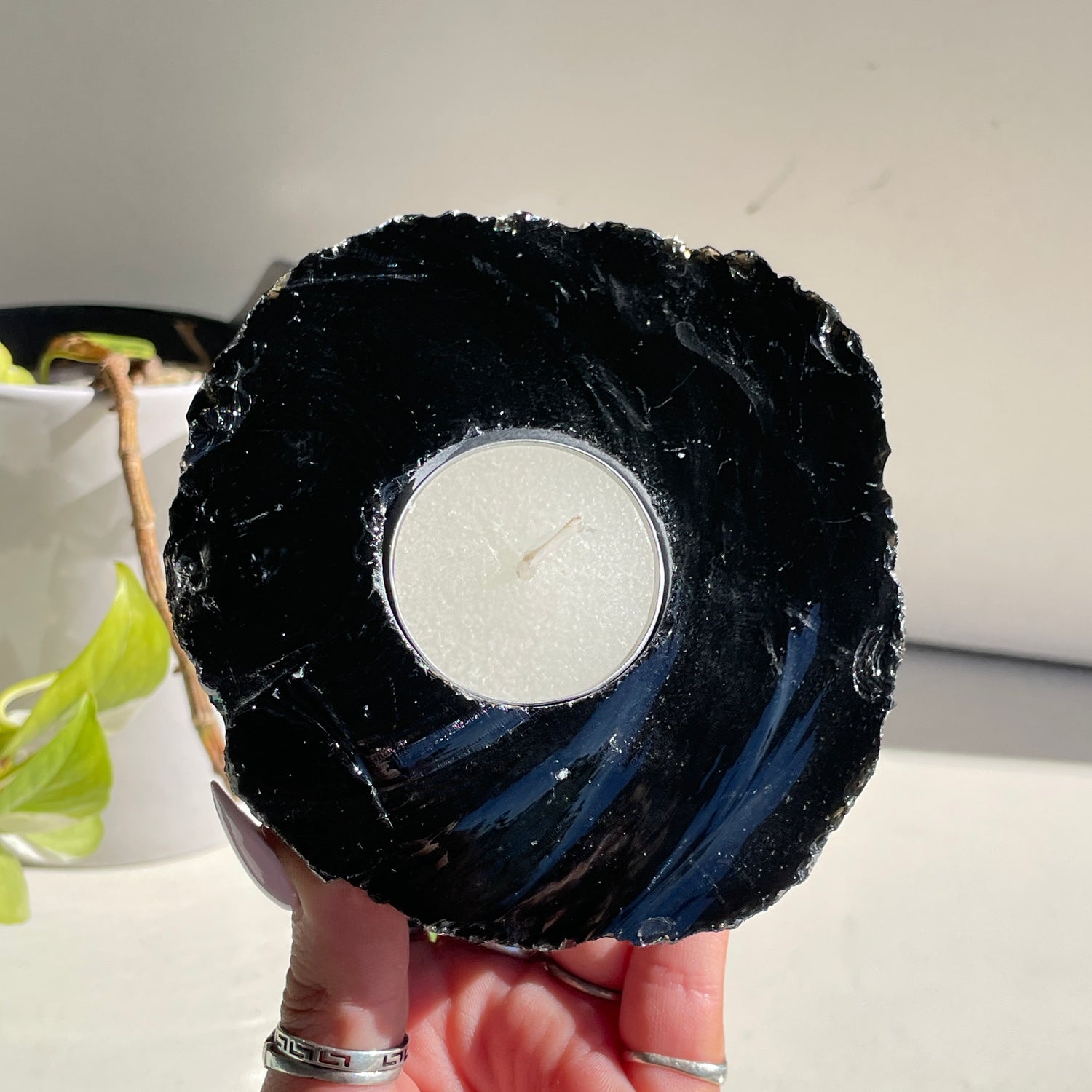 Black Obsidian Rough Tealight Holder