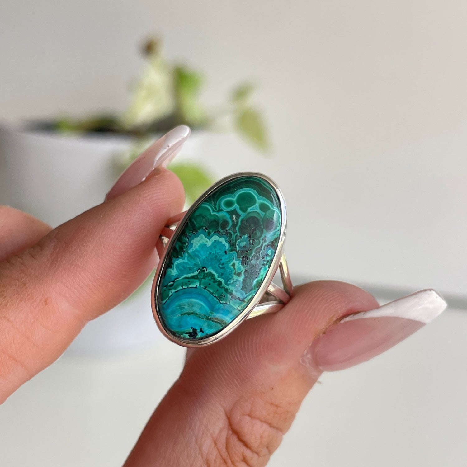 Malachite Chrysocolla Oval Ring Sz8