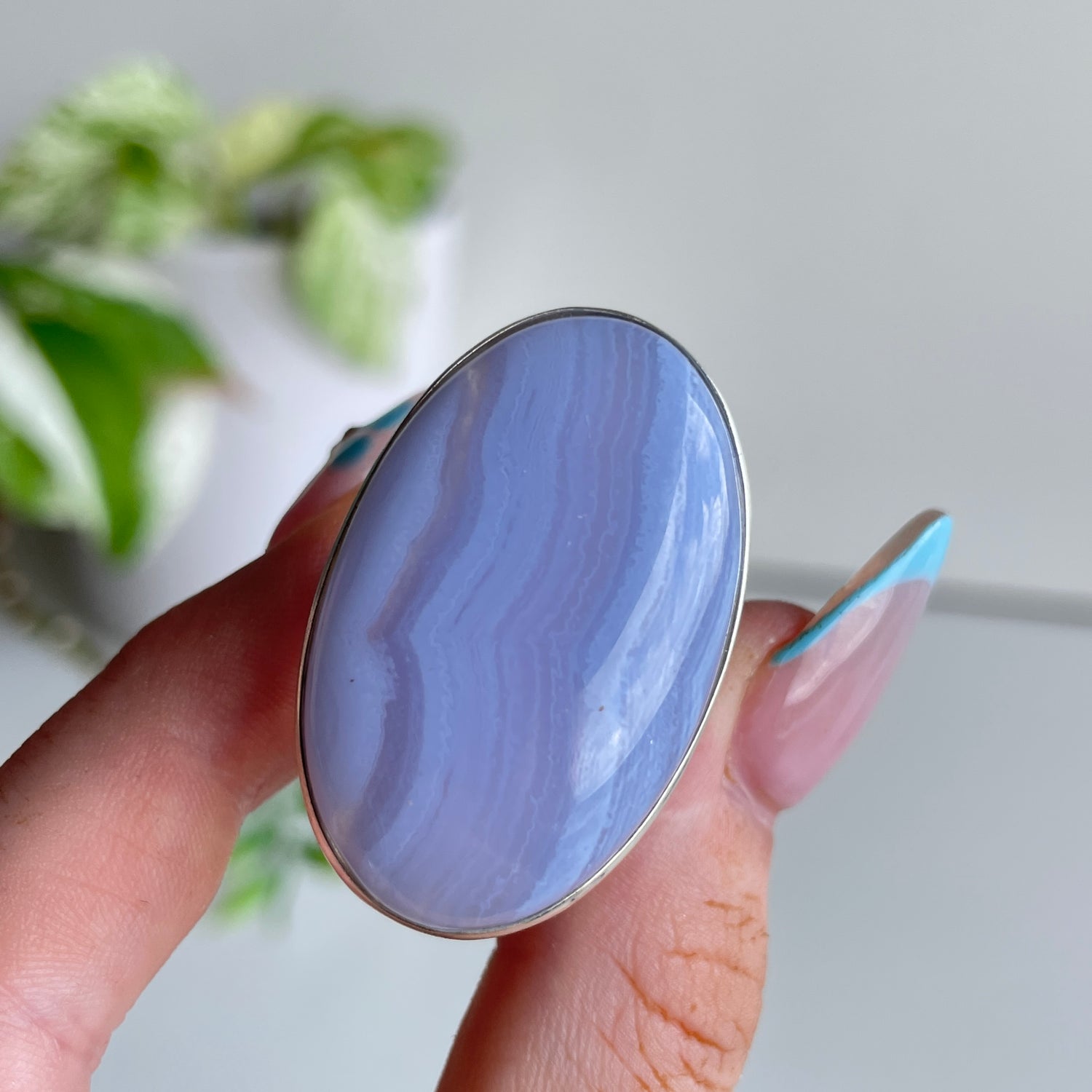 Blue Lace Agate Oval Ring Sz9.5