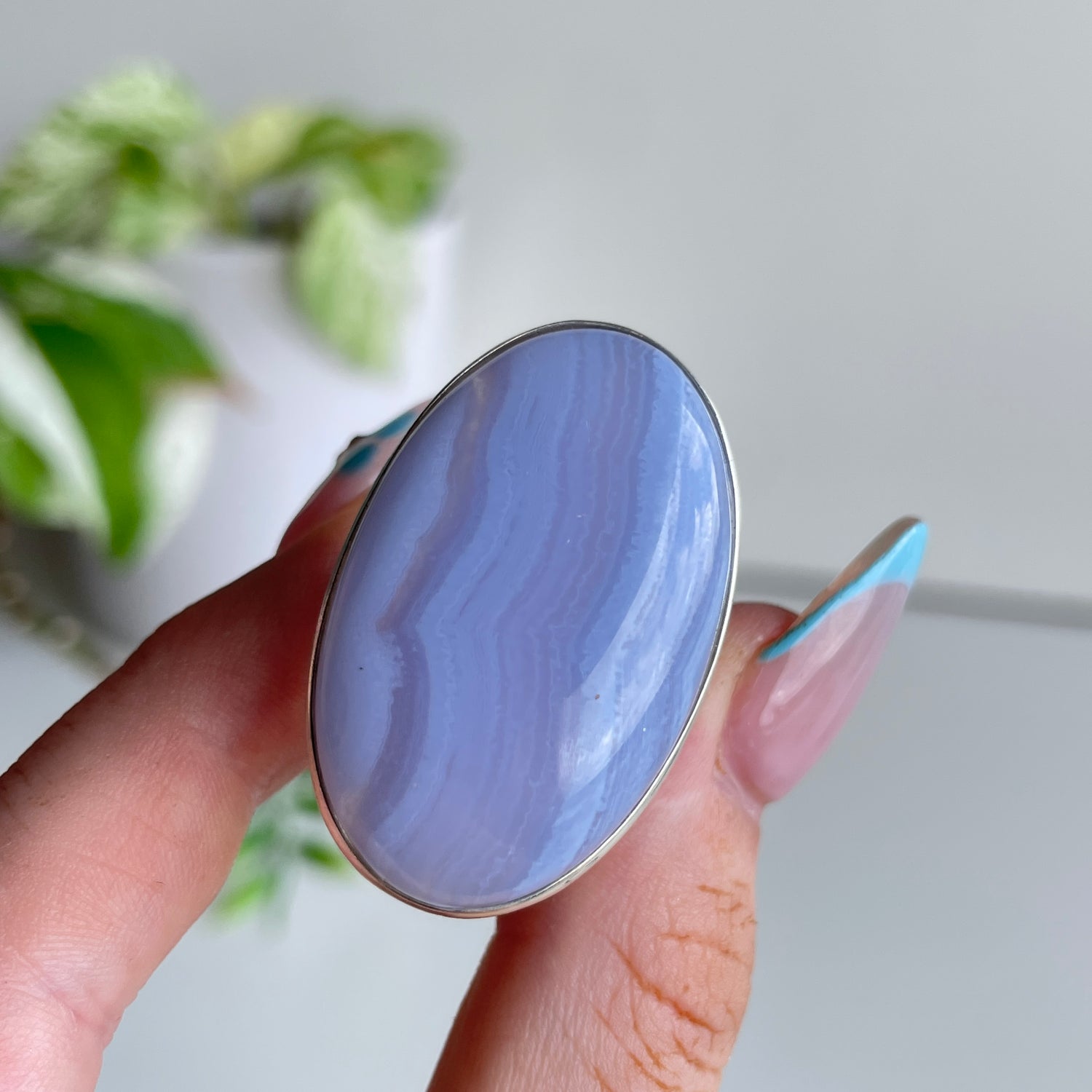 Blue Lace Agate Oval Ring Sz9.5