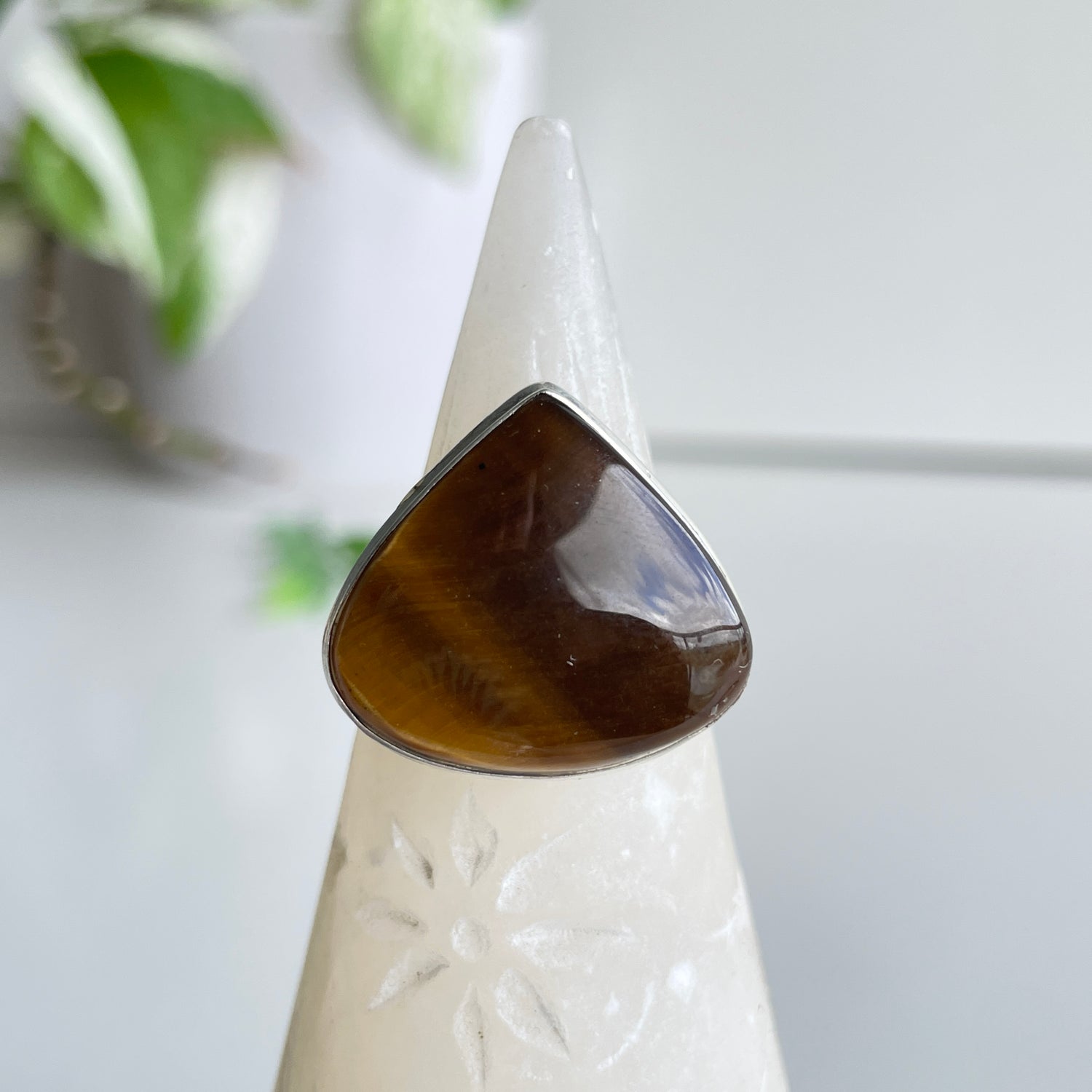 Tigers Eye Teardrop Ring Sz9