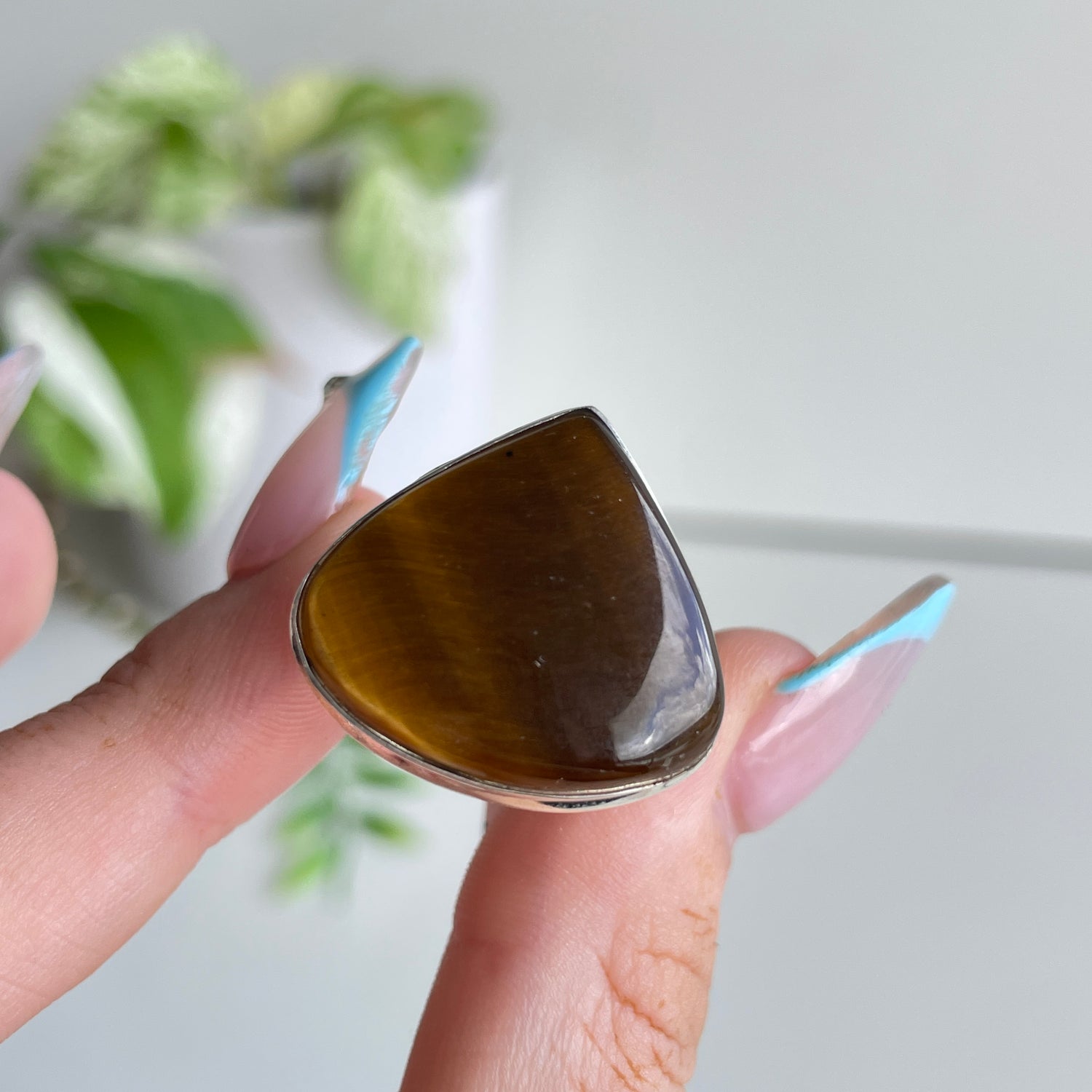 Tigers Eye Teardrop Ring Sz9