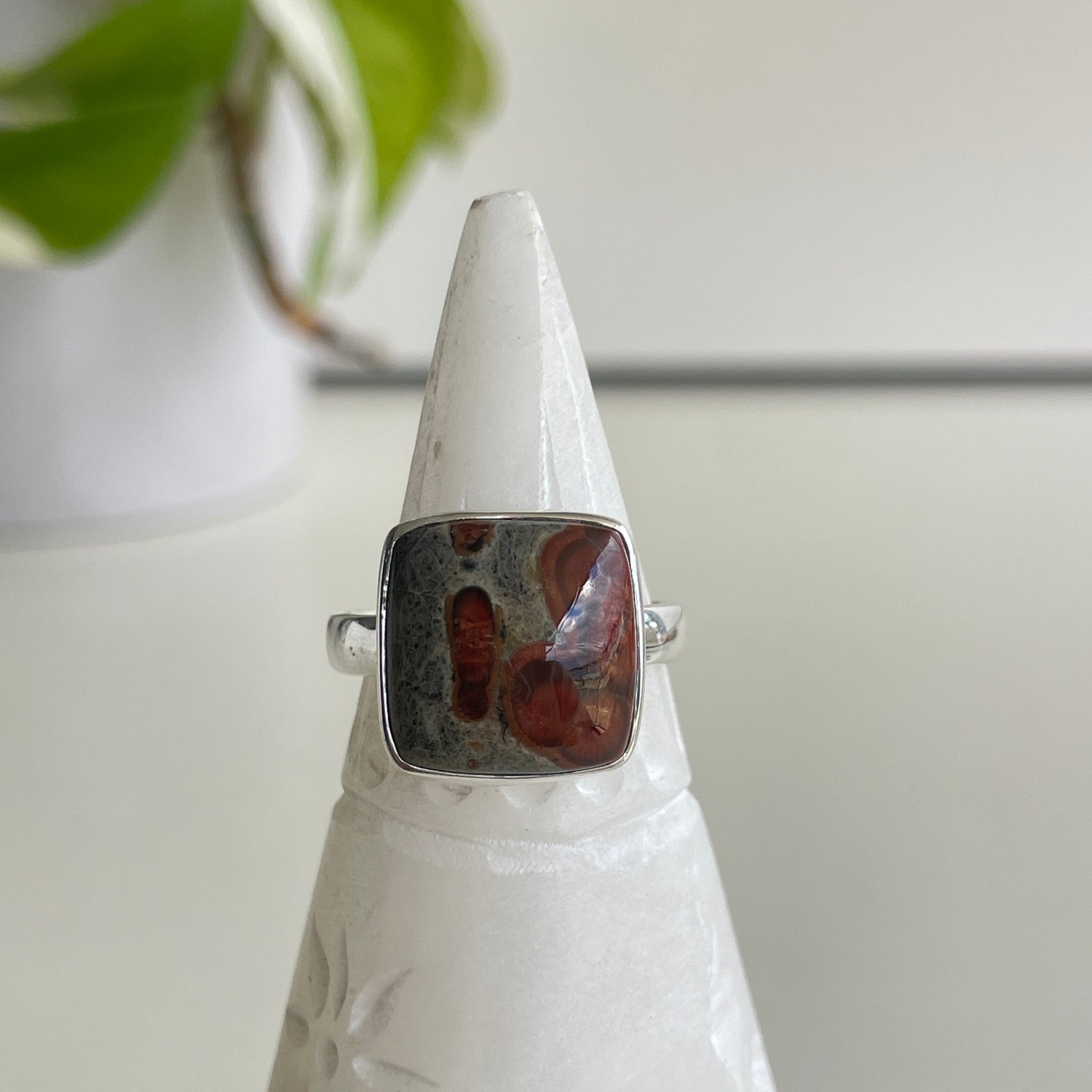 Mexican Peanut Obsidian Square Ring Sz9