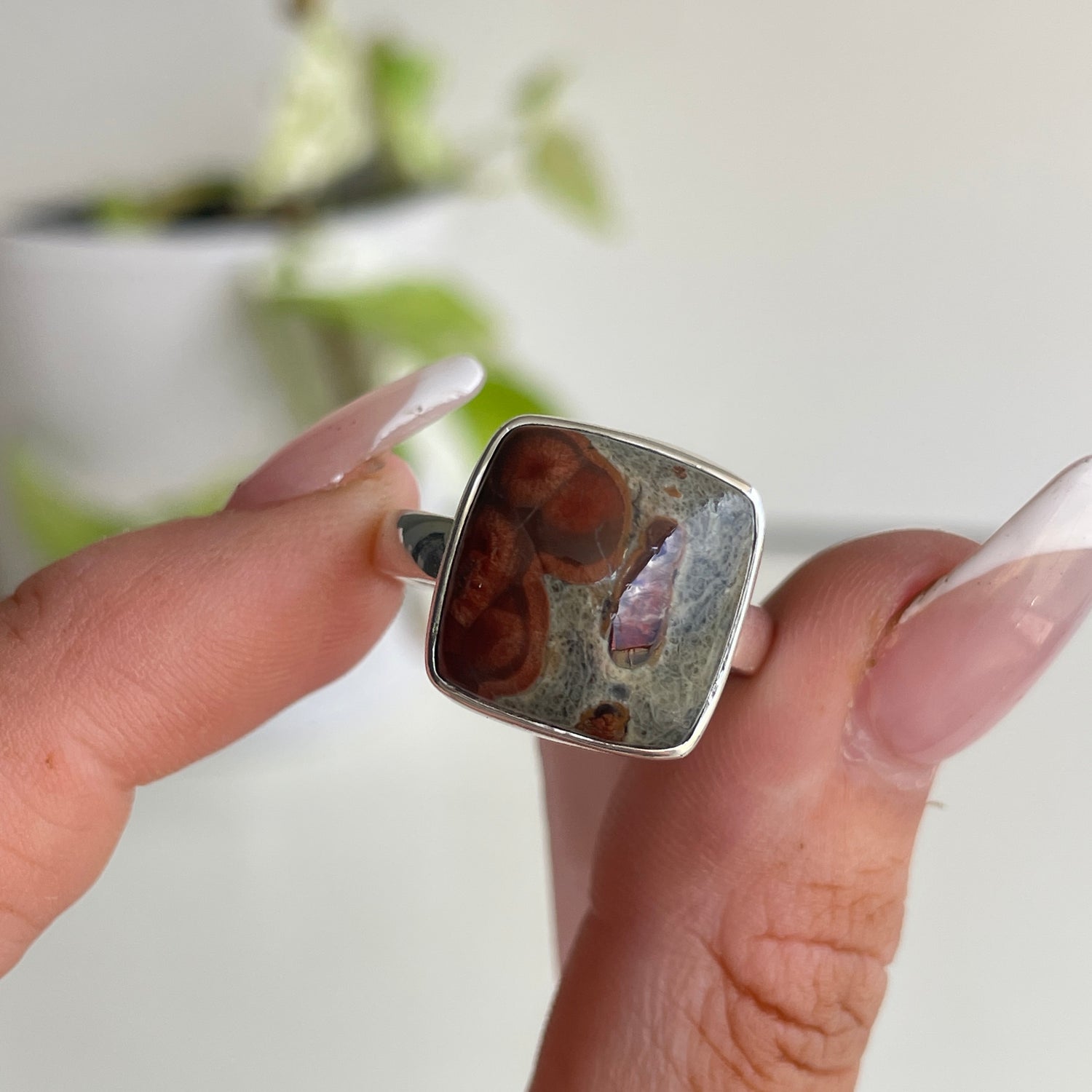 Mexican Peanut Obsidian Square Ring Sz9